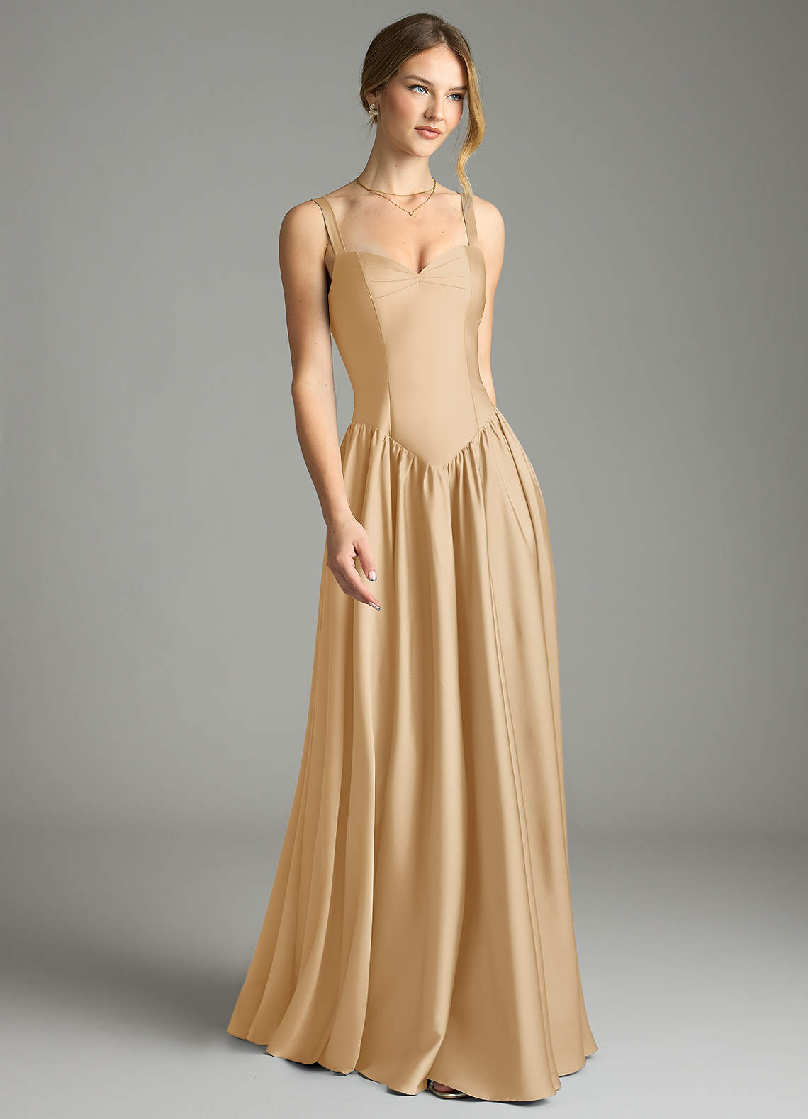 Evadina A-Line Sweetheart Stretch Satin Bridesmaid Dress in Gold