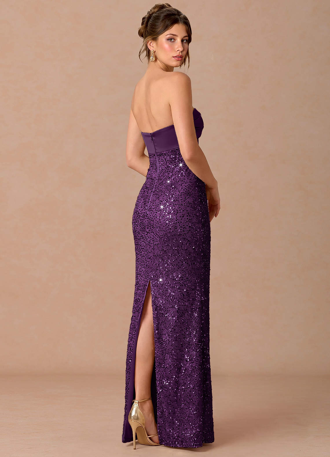Serelle A-Line Sweetheart Sequin Satin Evening Dress in Grape