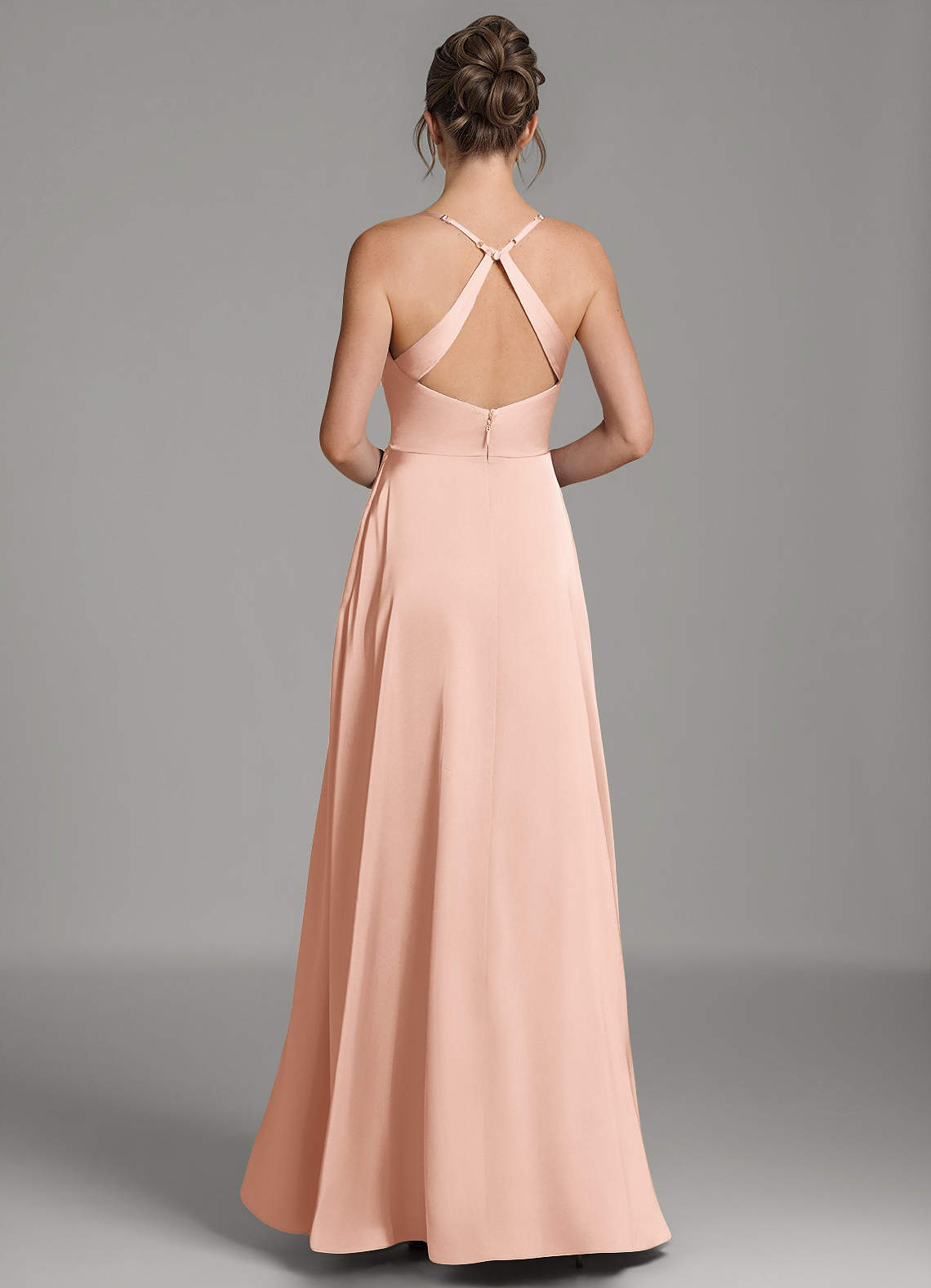 Frankie A-Line Scoop-Neck Stretch Satin Bridesmaid Dress in rose gold