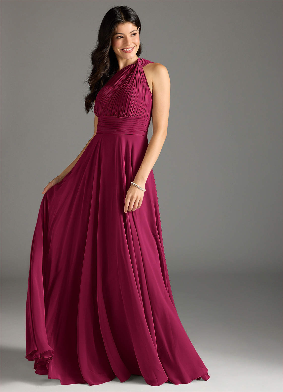 Charlize A-Line One-Shoulder Chiffon Bridesmaid Dress in Burgundy