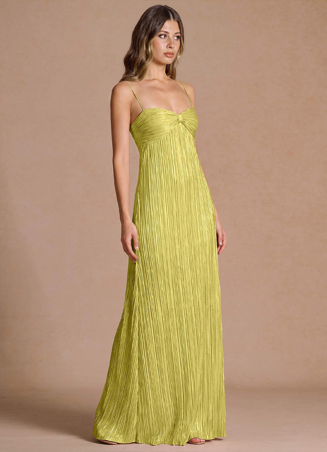 Emmeline A-Line V-Neck Floral Burnout Evening Dress in Pale Yellow