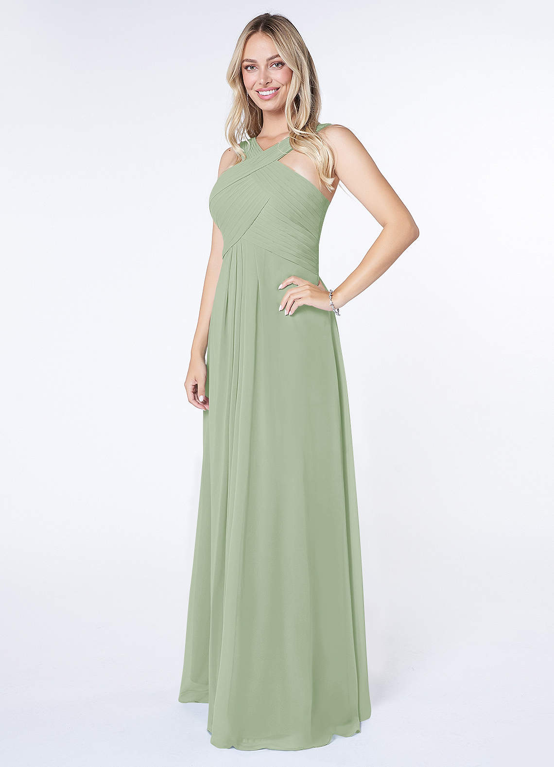 Kaleigh A-Line Halter Chiffon Bridesmaid Dress in Dusty Sage