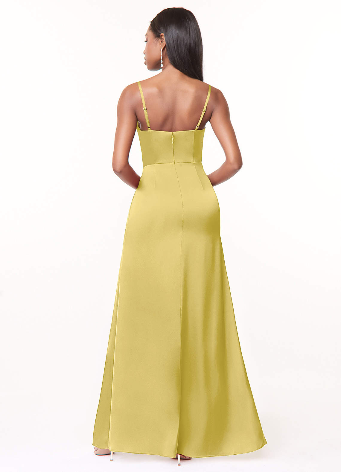 Maci A-Line V-Neck Stretch Satin Bridesmaid Dress in Canary