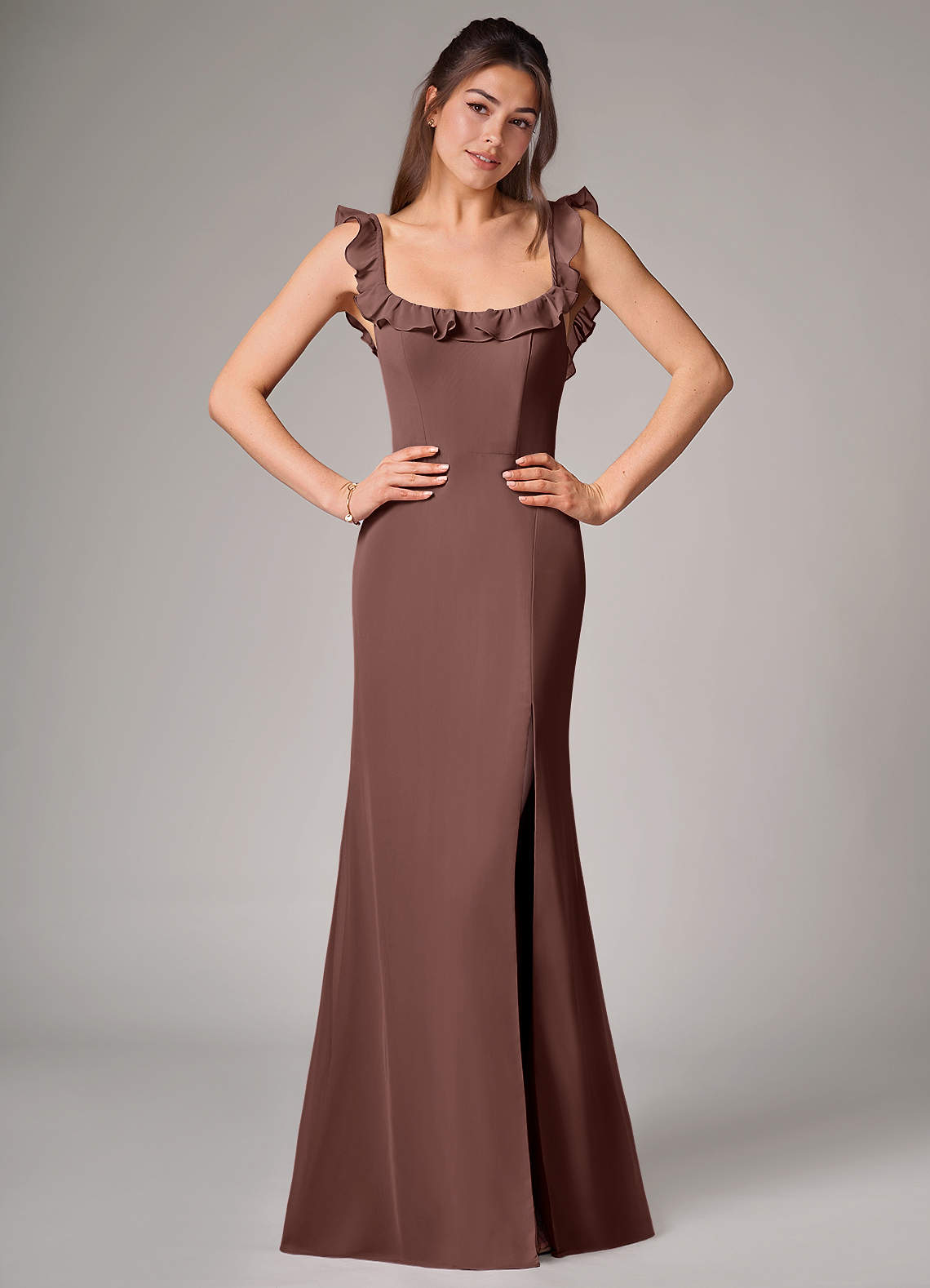 Callie Mermaid Scoop-Neck Chiffon Bridesmaid Dress in Espresso