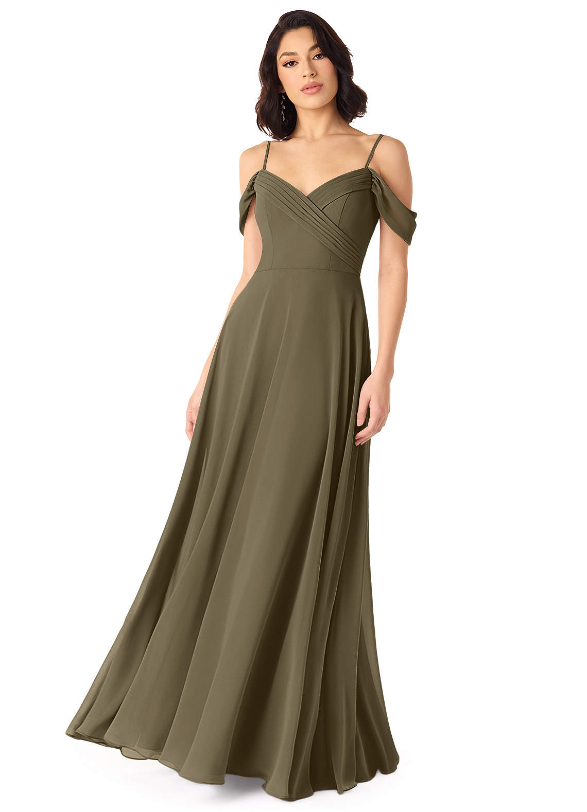 Tancie A-Line Off-the-Shoulder Chiffon Bridesmaid Dress in Willow Green