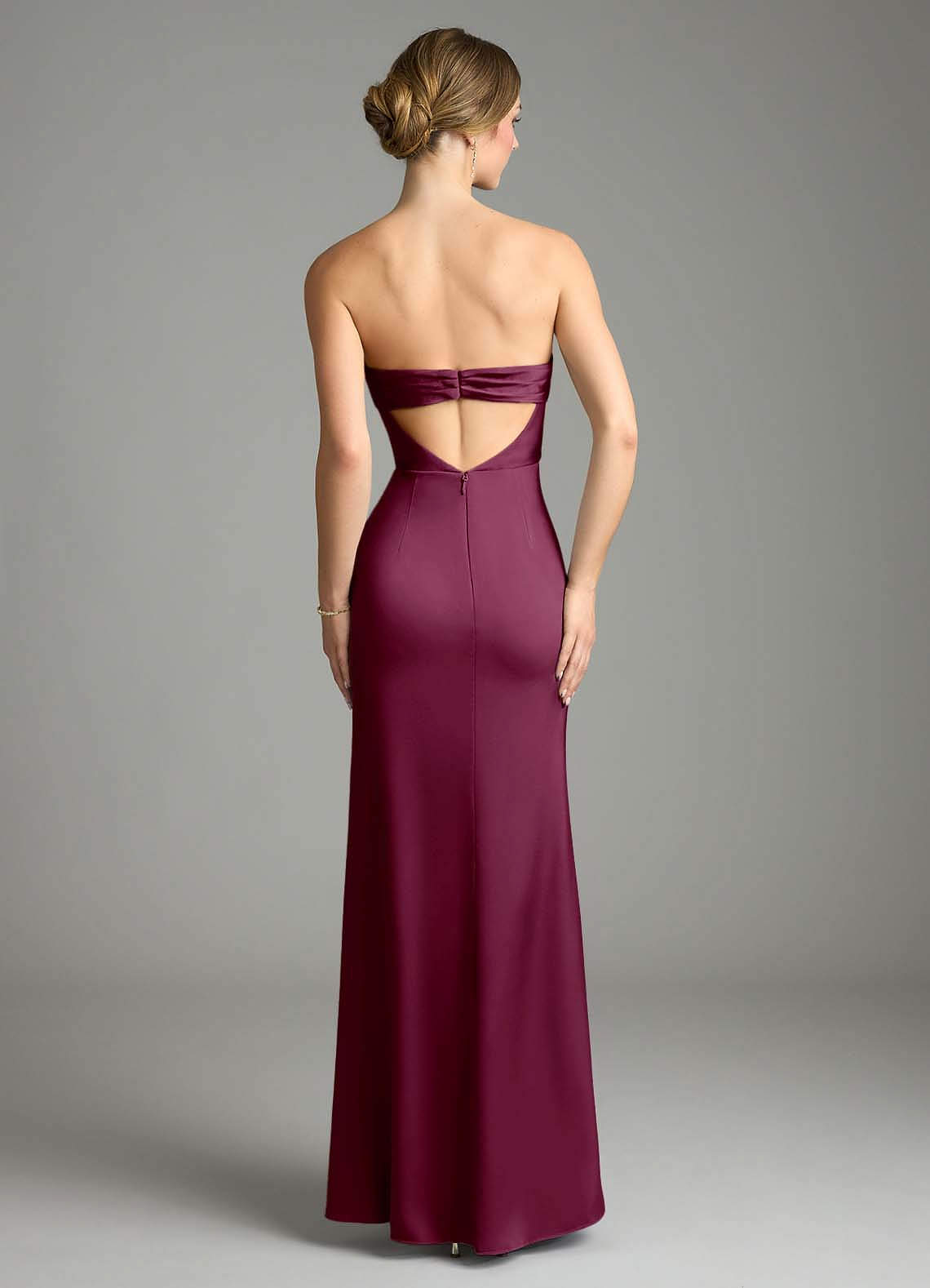 Leonis Mermaid Cowl-Neck Stretch Satin Bridesmaid Dress in Mulberry