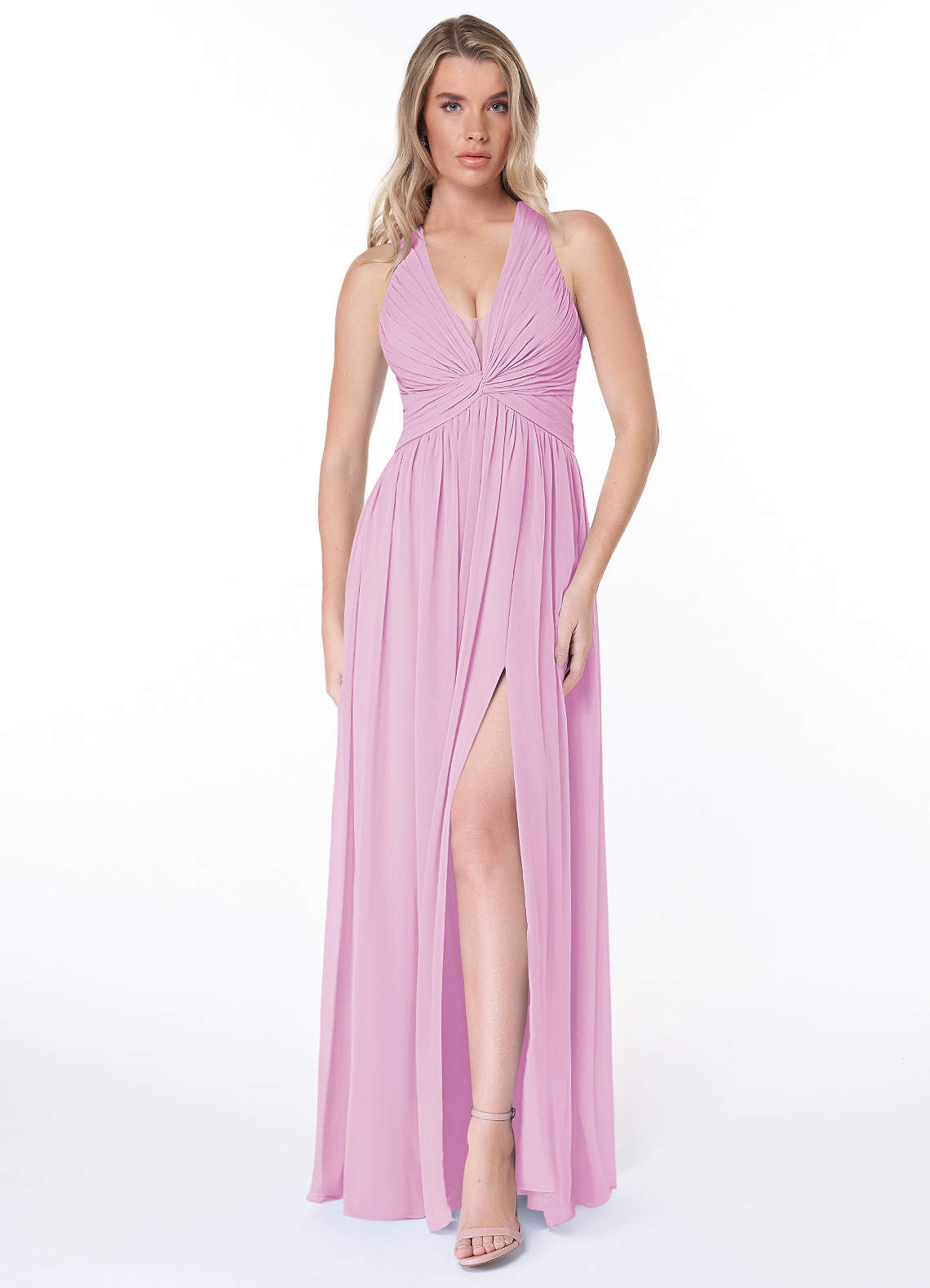 Jaclyn A-Line Halter Chiffon Bridesmaid Dress in candy pink