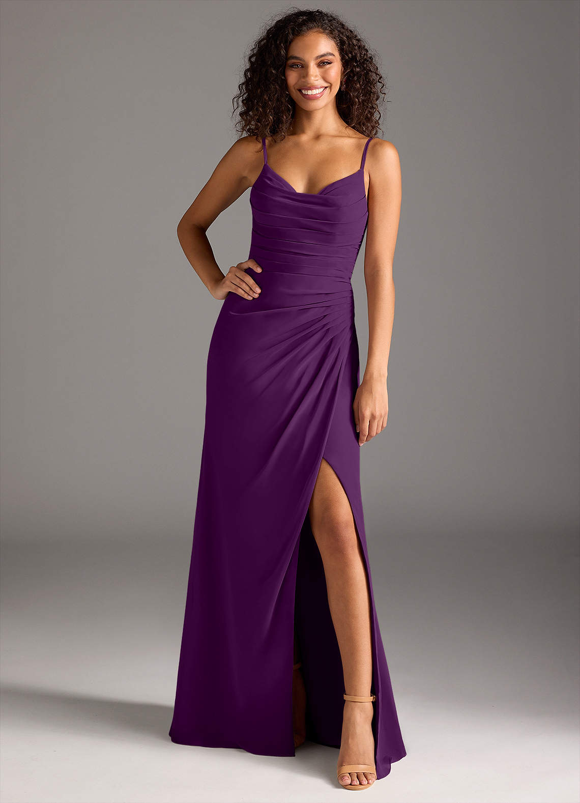 Deandra Mermaid Cowl-Neck Chiffon Bridesmaid Dress in Grape