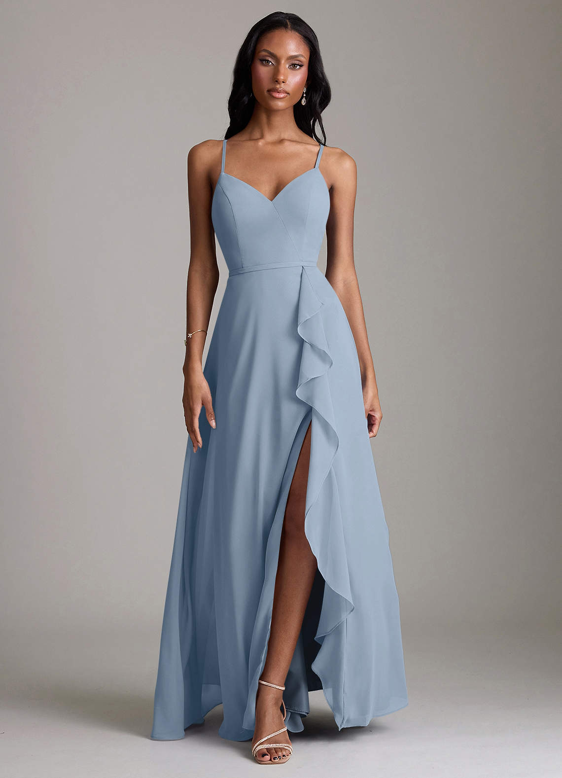 Naeem A-Line V-Neck Chiffon Bridesmaid Dress in dusty blue