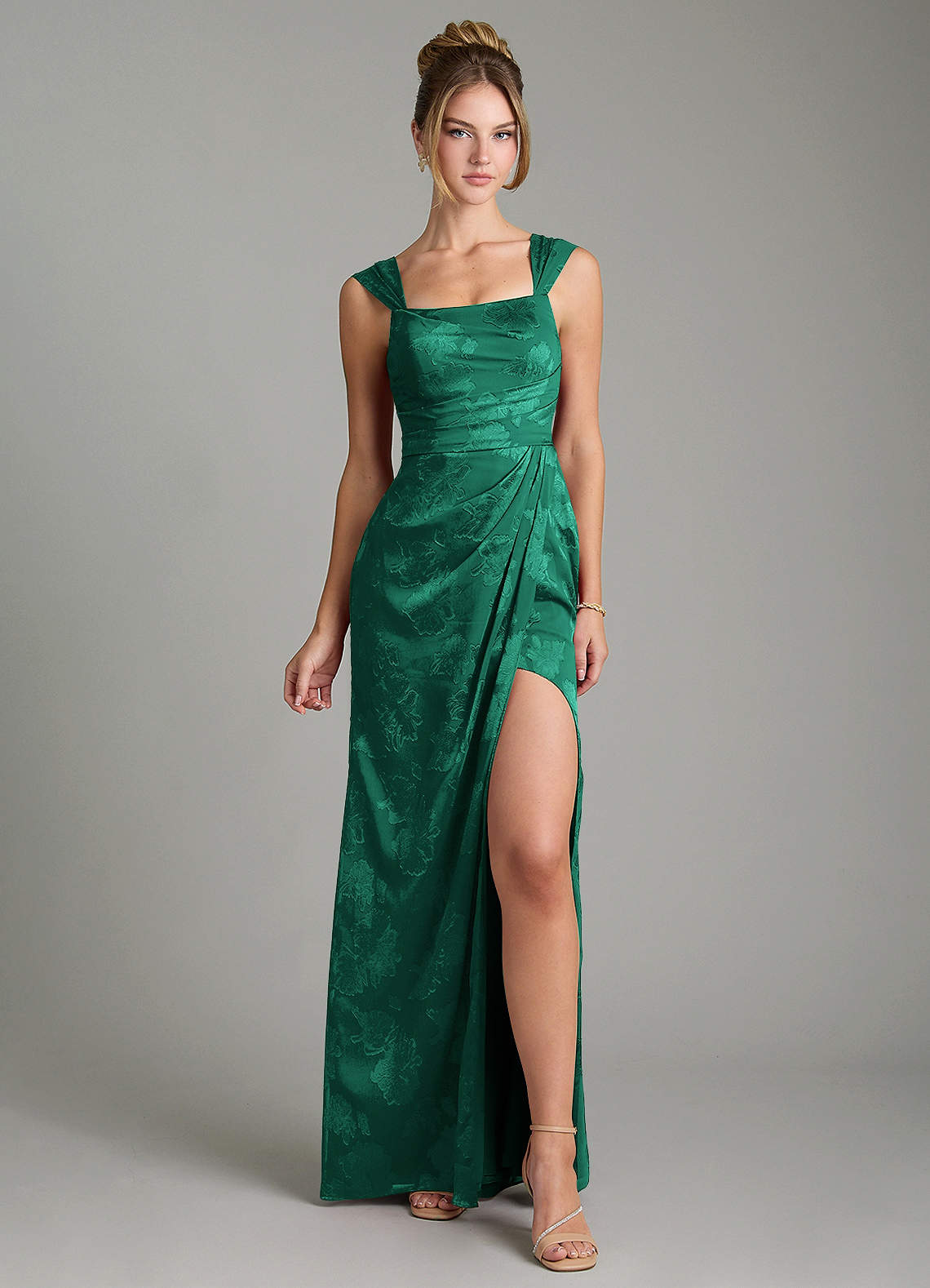 Kaelis Mermaid Scoop-Neck Jacquard Bridesmaid Dress in Emerald