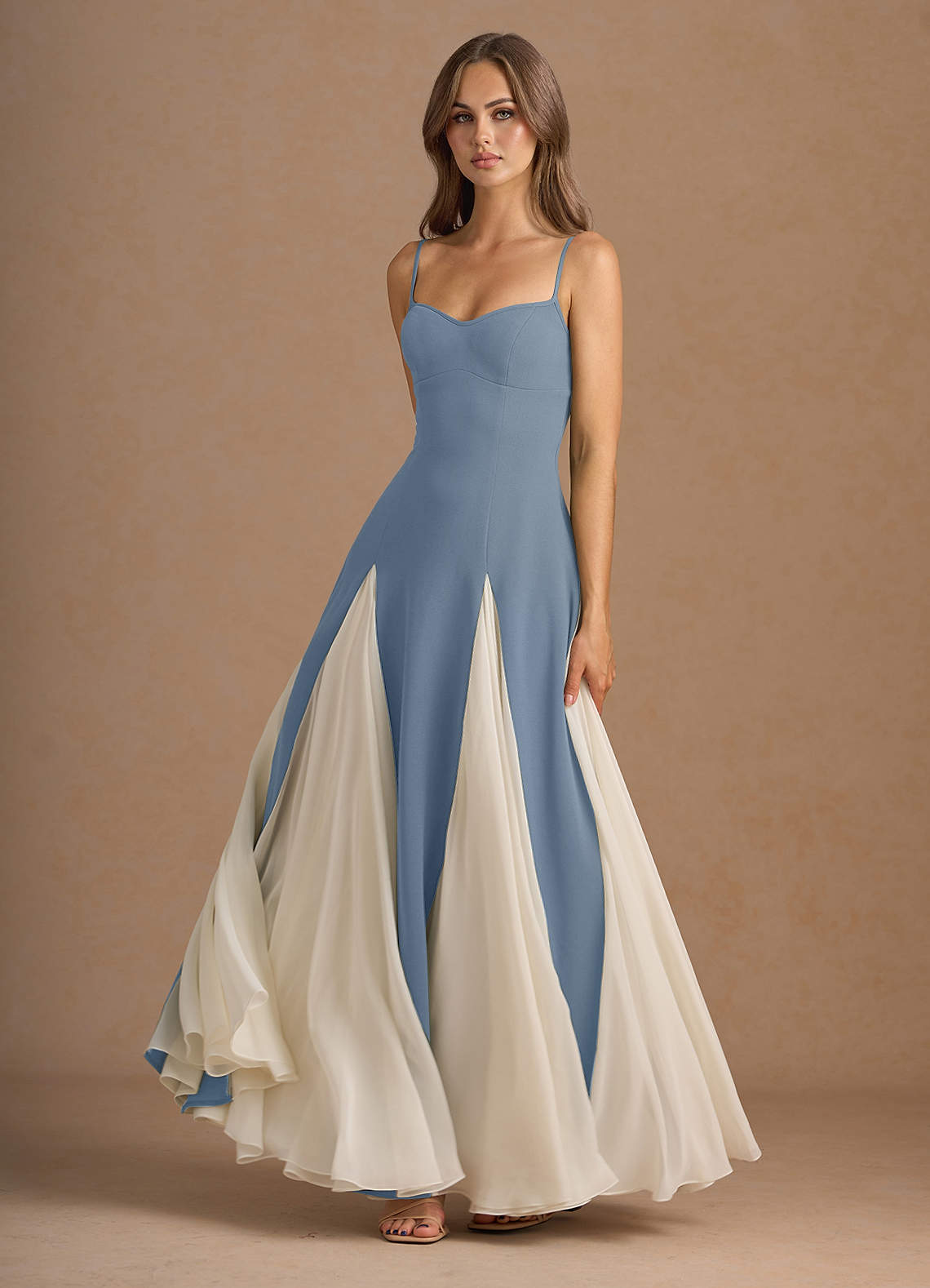 Jessenia A-Line Color-Block Crepe Chiffon Wedding Guest Dress in Sky Blue