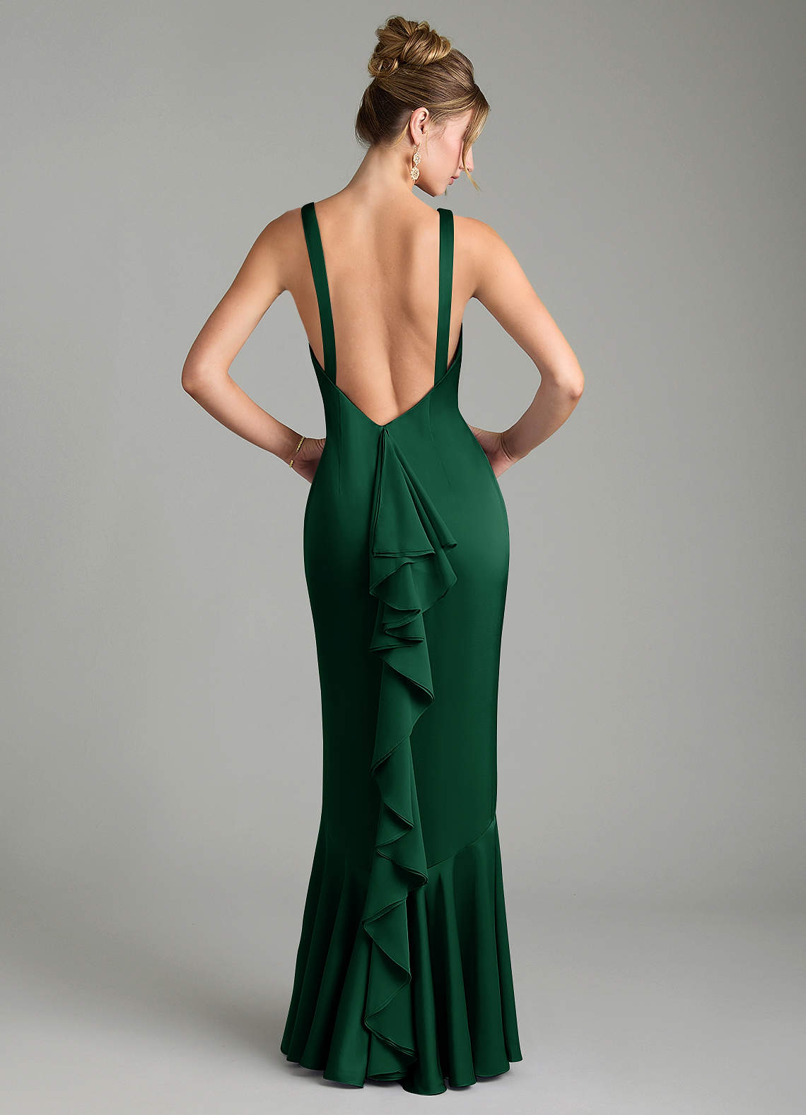 Tamera Mermaid Boat-Neck Stretch Satin and Chiffon Bridesmaid Dress in Dark Green