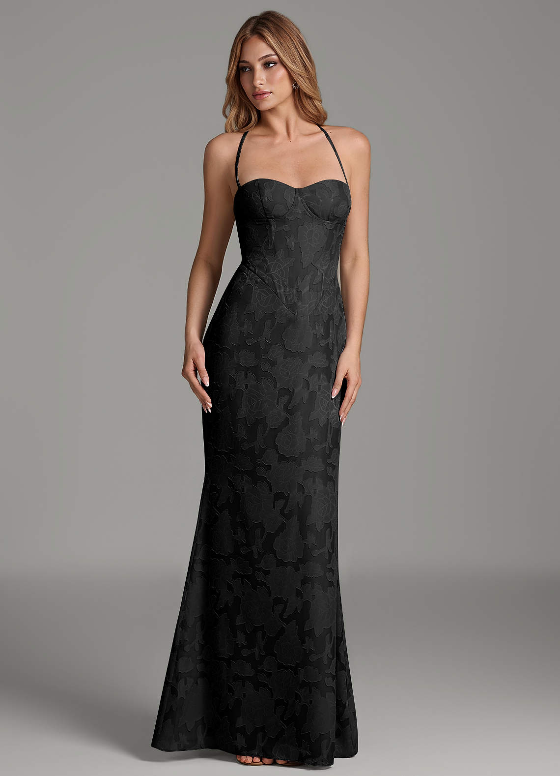 Dara Mermaid Sweetheart Floral Burnout Bridesmaid Dress in black