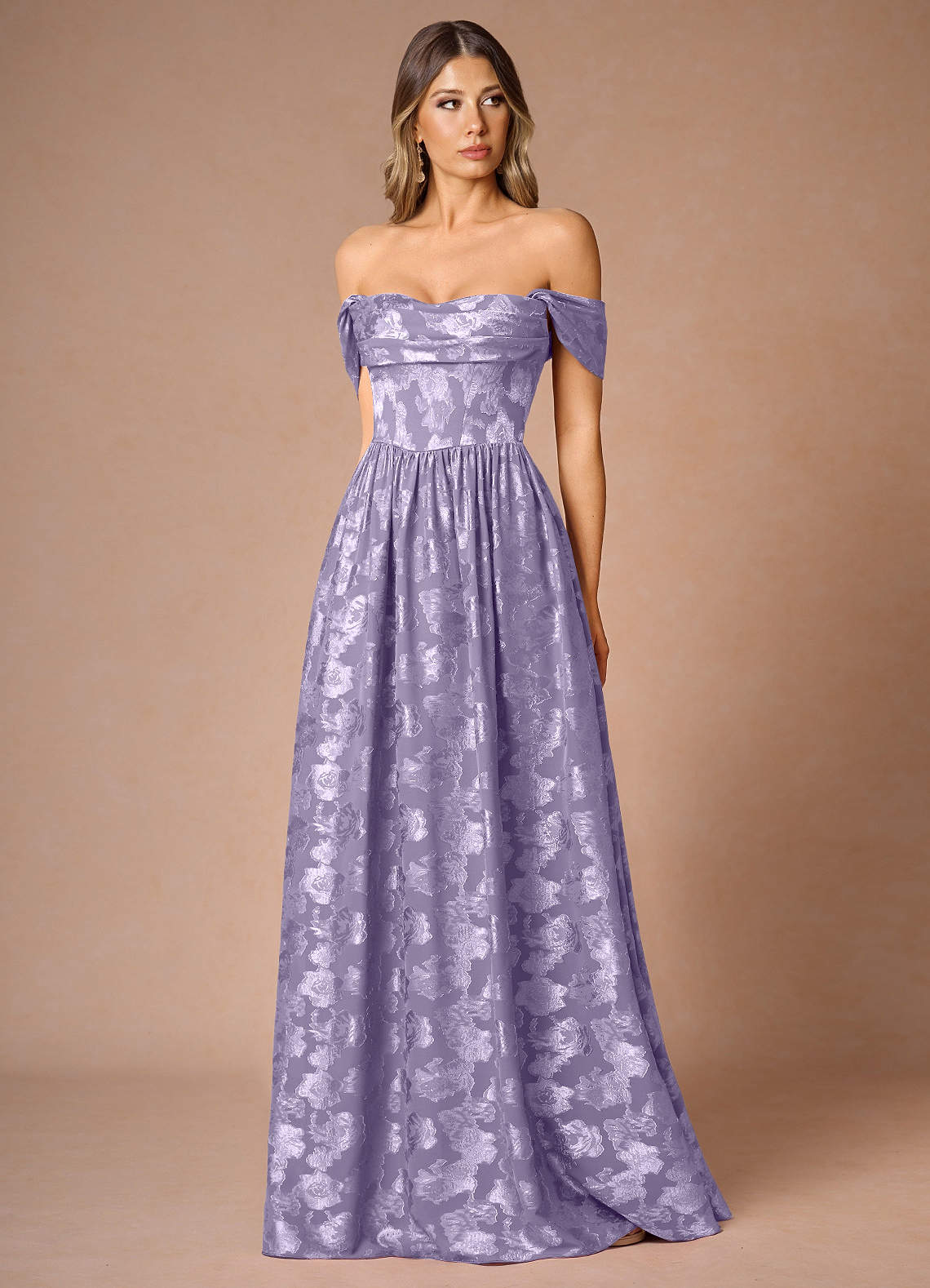 Hazel A-Line Cowl-Neck Fil Coupé Wedding Guest Dress in Lilac