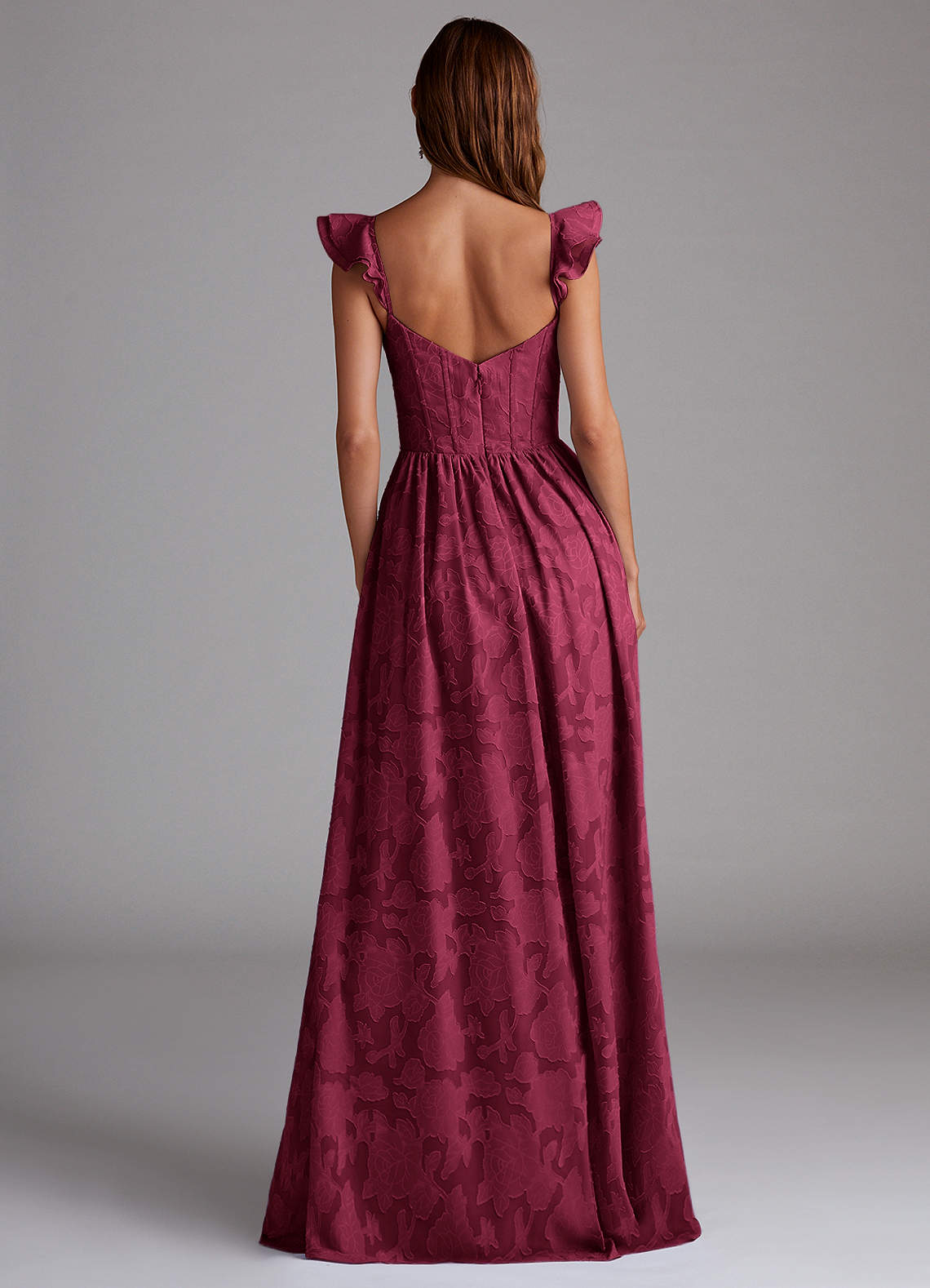 Denisse A-Line Sweetheart Floral Burnout Bridesmaid Dress in Burgundy
