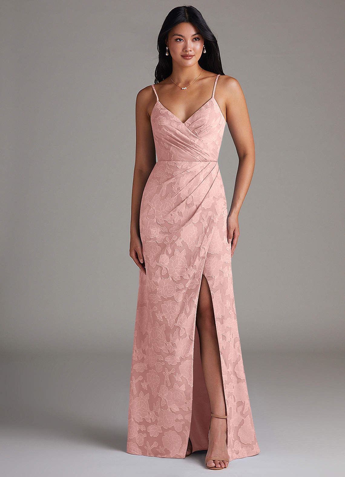 Maci Sheath V-Neck Floral Burnout Bridesmaid Dress in Powder Pink