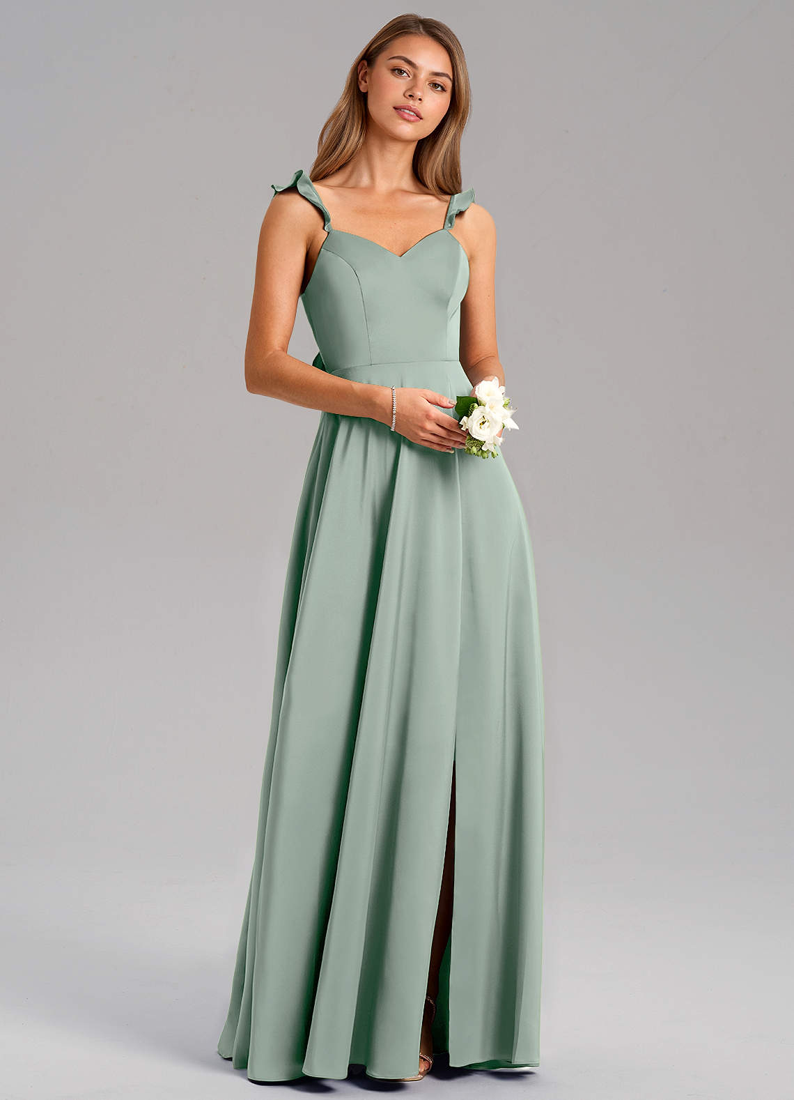 Everett A-Line V-Neck Chiffon Bridesmaid Dress in Agave