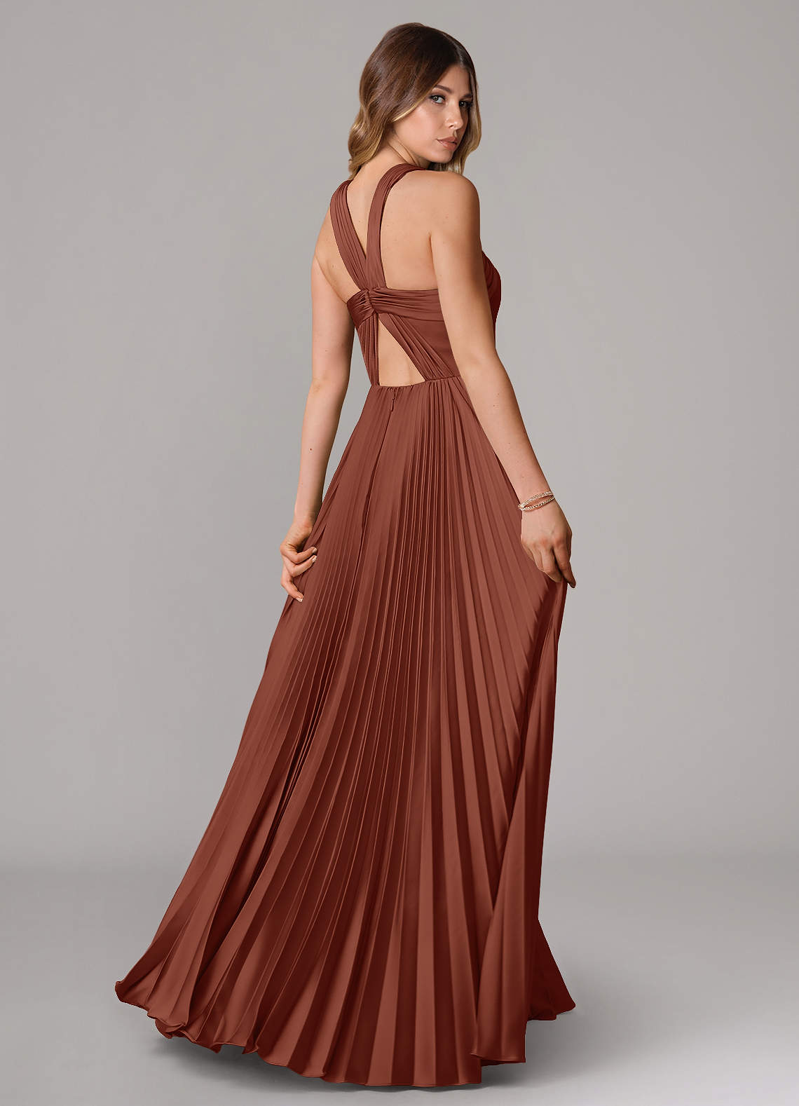 Afra A-Line Halter-Neck Stretch Satin Bridesmaid Dress in Auburn