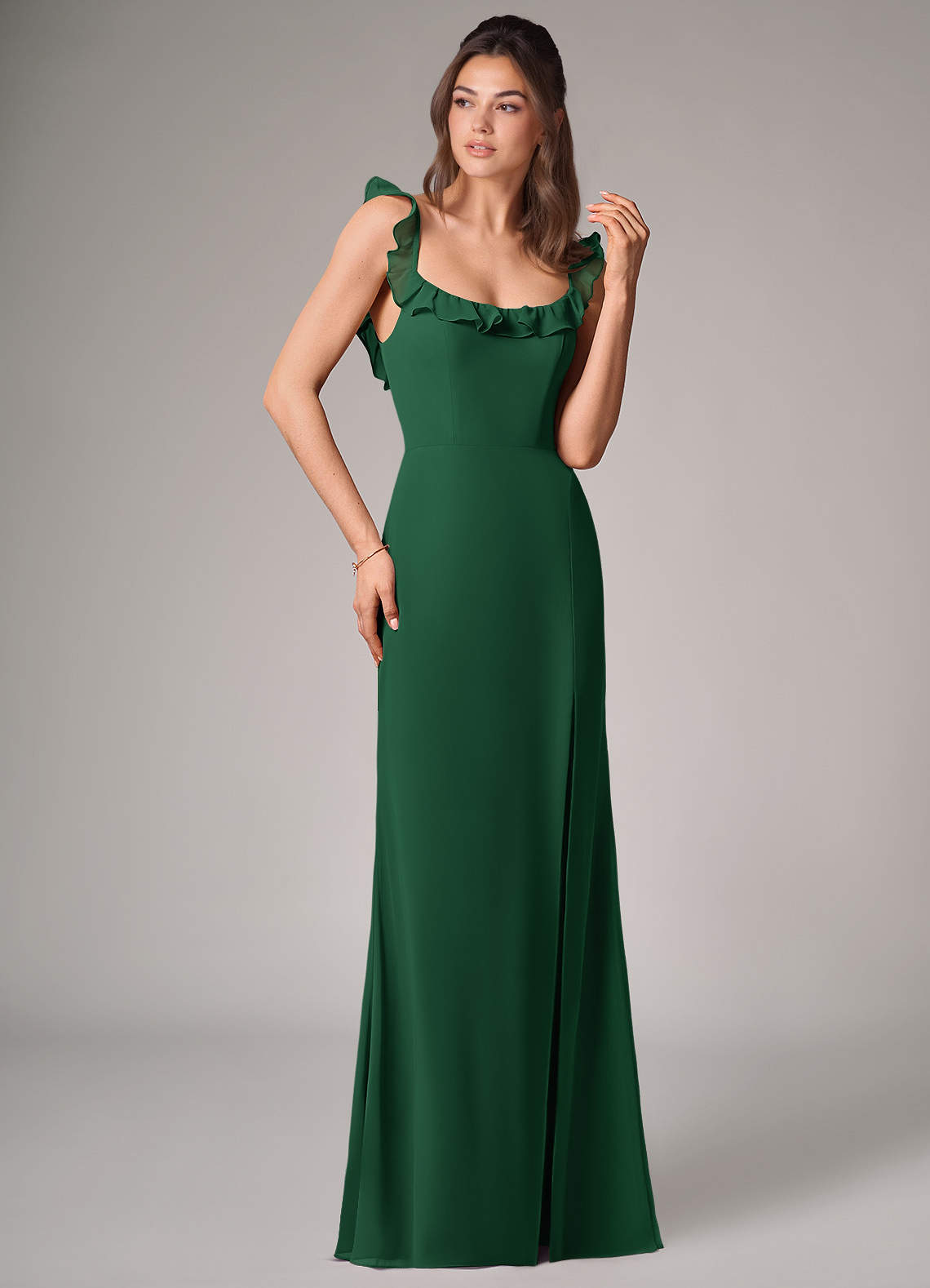 Callie Mermaid Scoop-Neck Chiffon Bridesmaid Dress in Dark Green