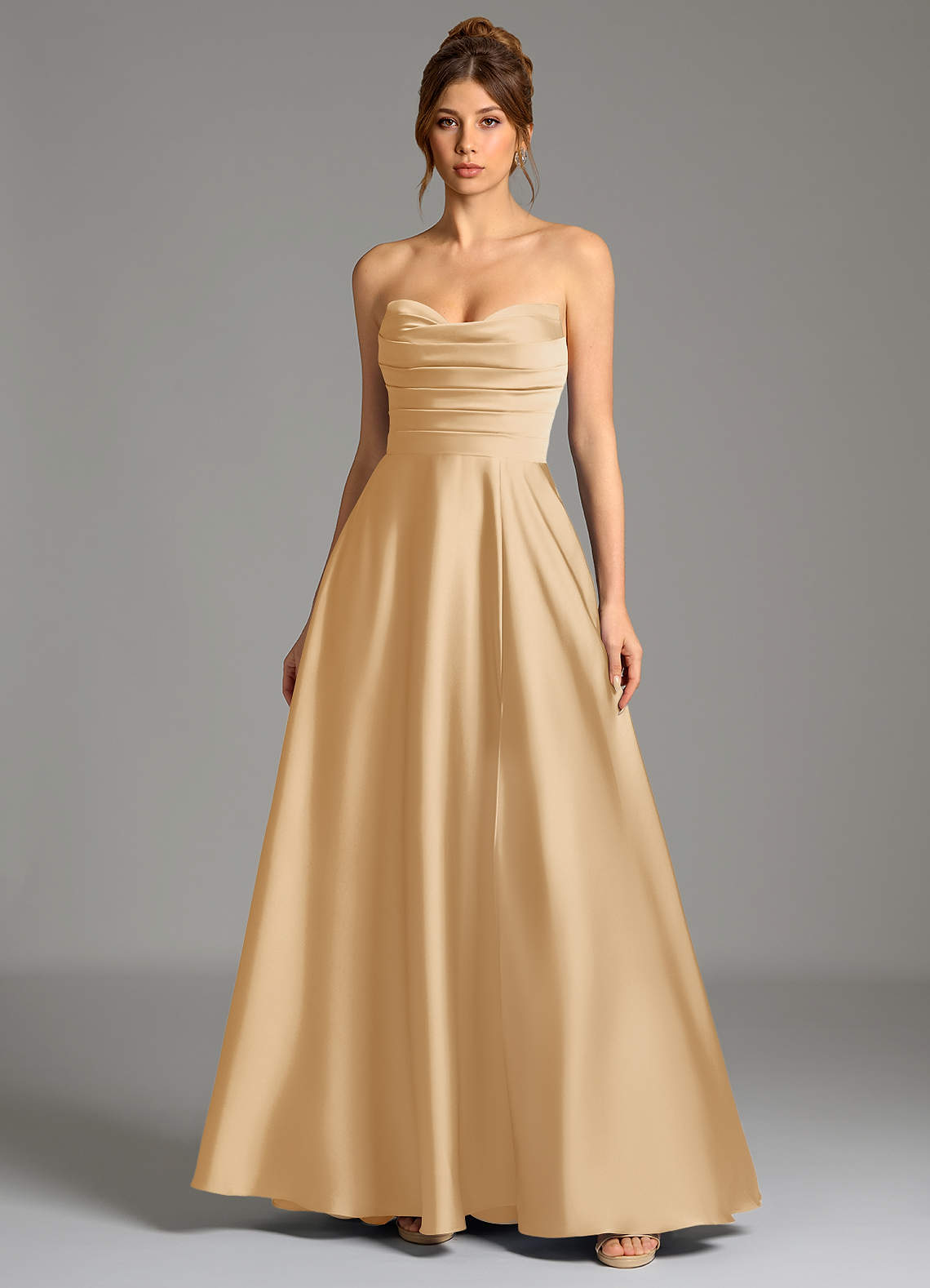 Ayla A-Line Sweetheart Stretch Satin Bridesmaid Dress in Gold