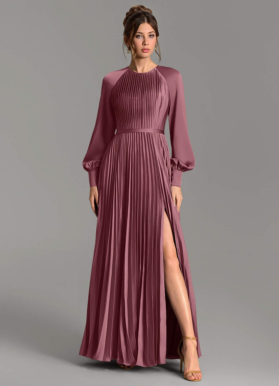 Grayson A-Line Scoop-Neck Stretch Satin Bridesmaid Dress in Desert Rose