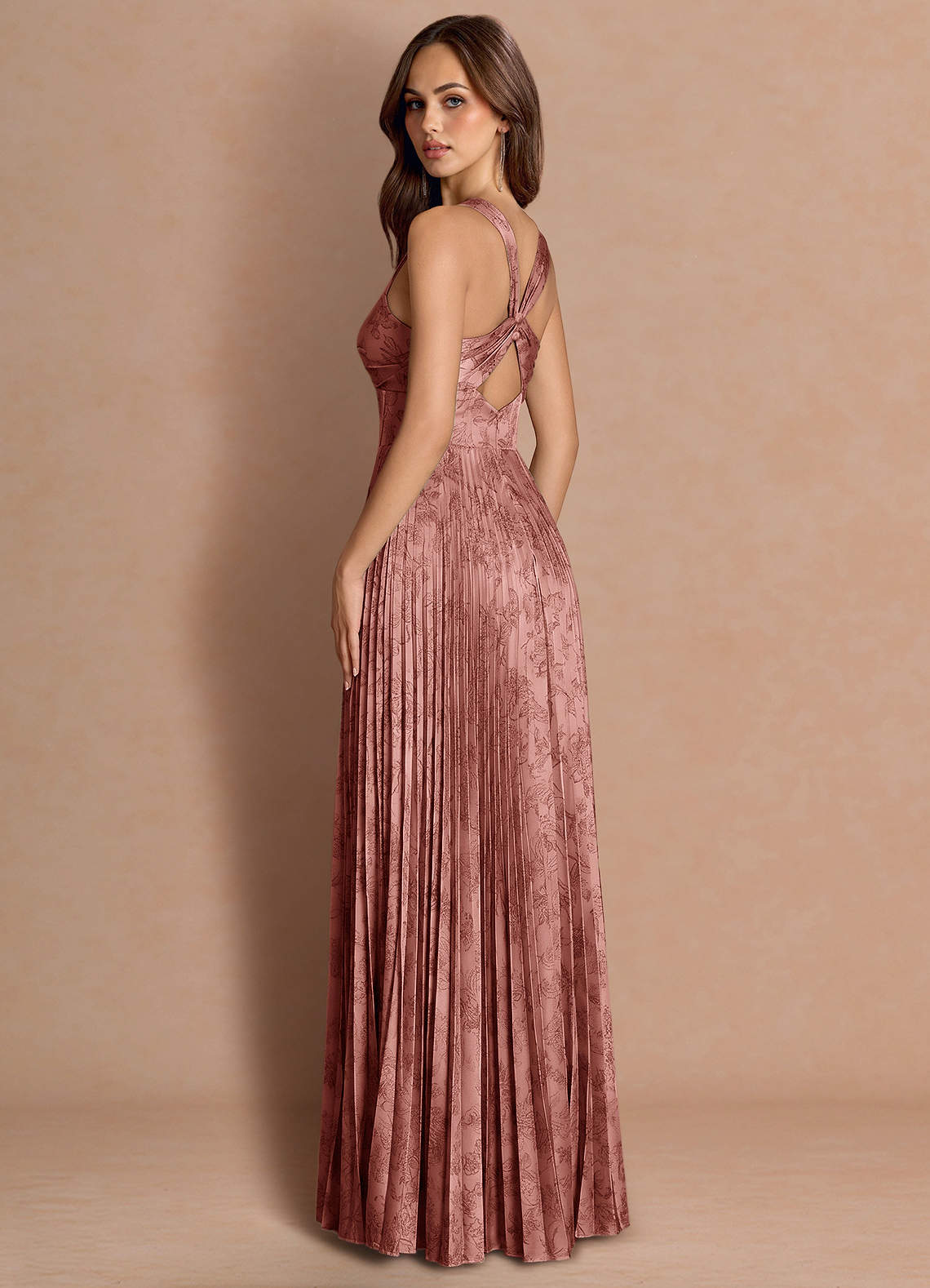 Tatiana A-Line Square-Neck Jacquard Wedding Guest Dress in Vintage Rose