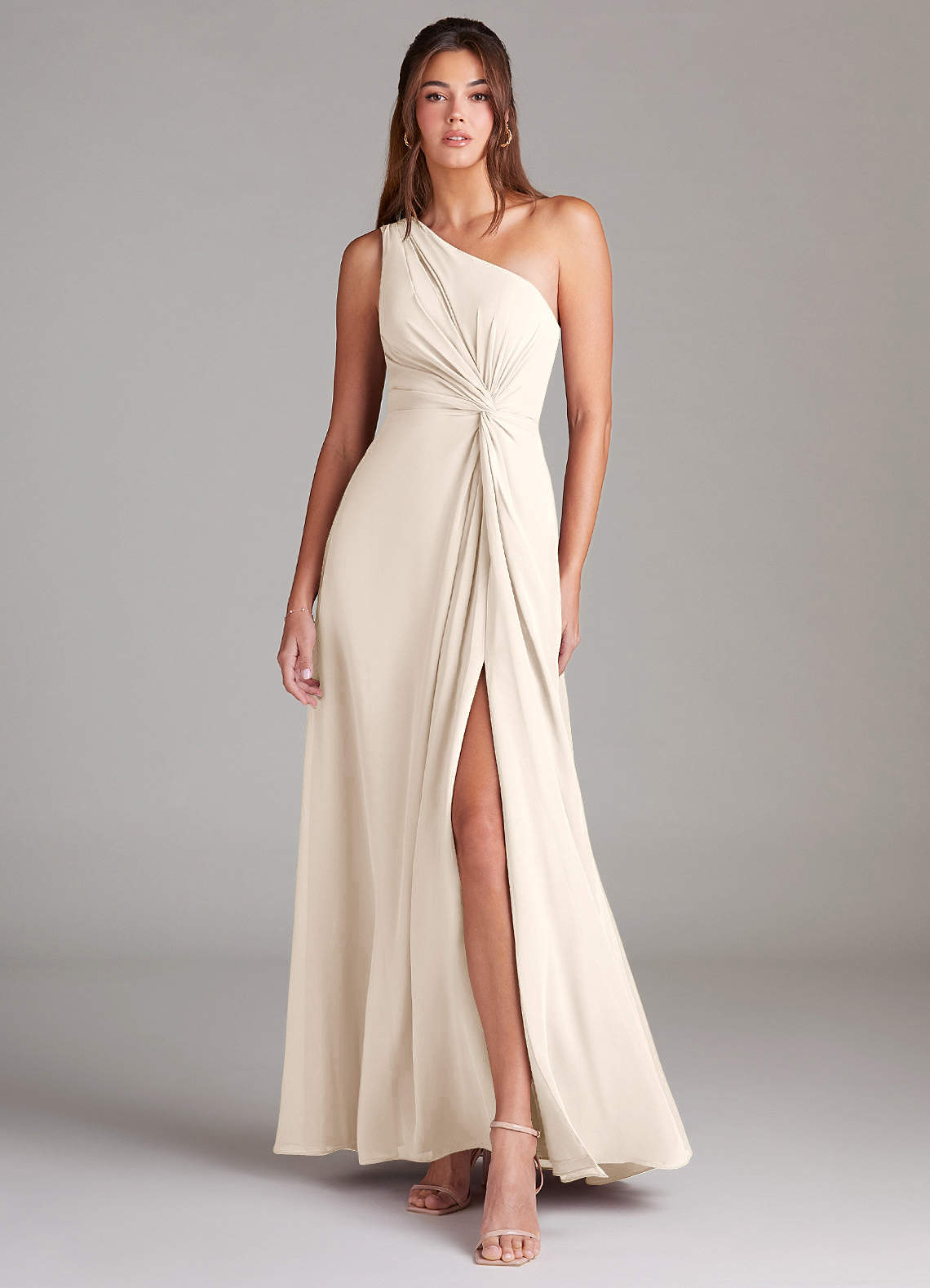 Brooke A-Line One-Shoulder Chiffon Bridesmaid Dress in White Alabaster