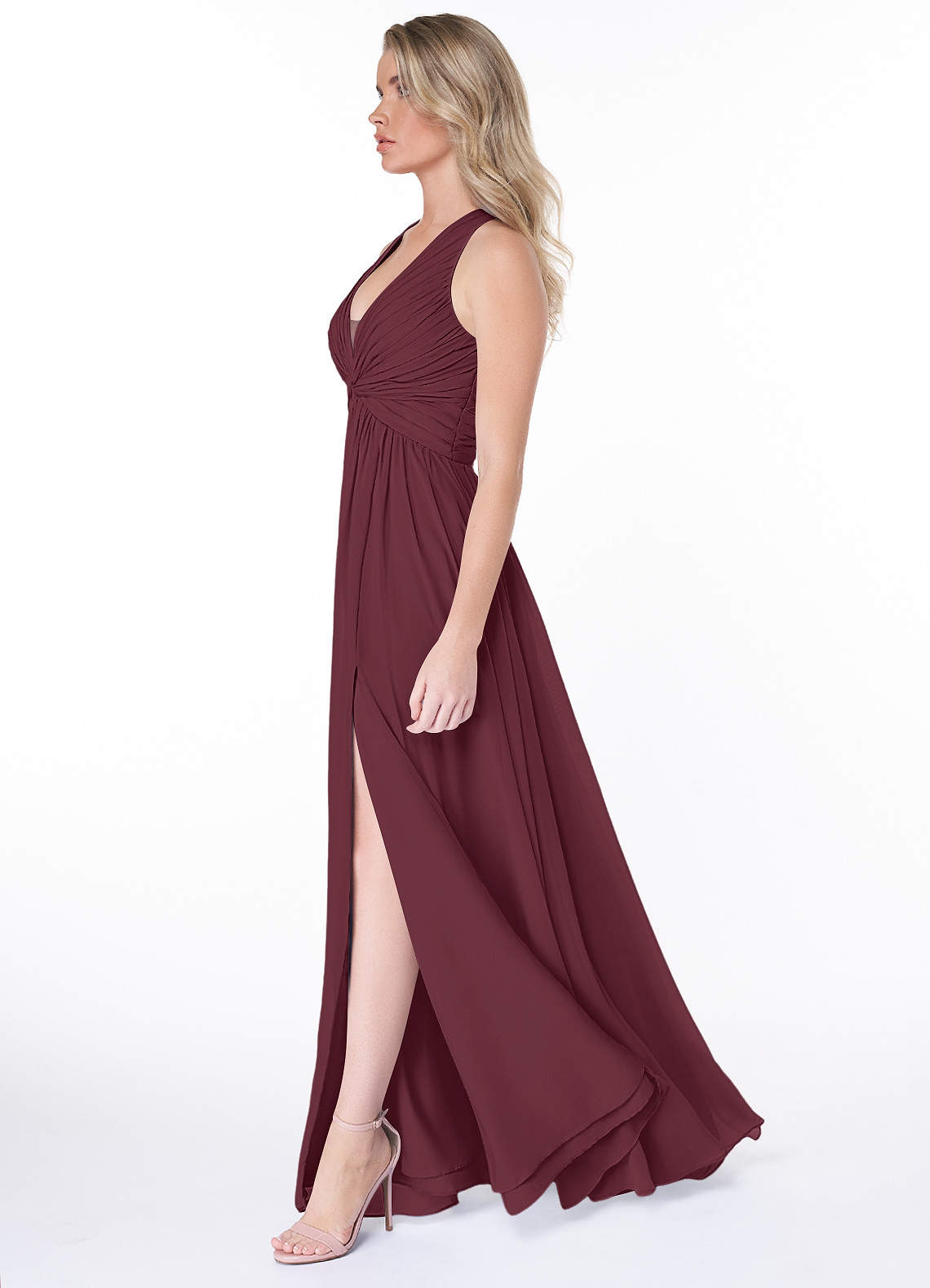 Jaclyn A-Line Halter Chiffon Bridesmaid Dress in Cabernet