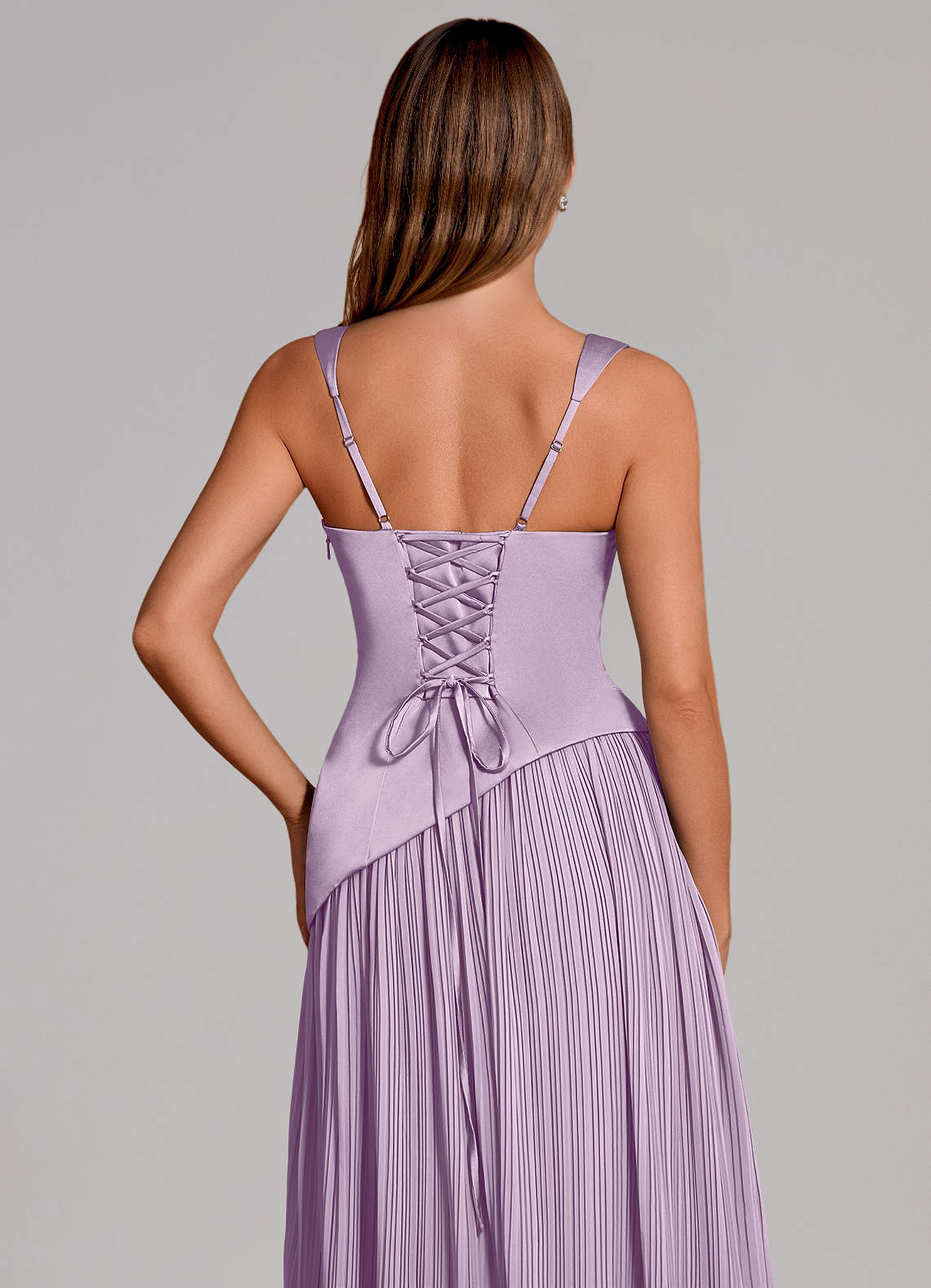 Stephanie A-Line Square-Neck Stretch Satin and Chiffon Bridesmaid Dress in Frosted Lilac