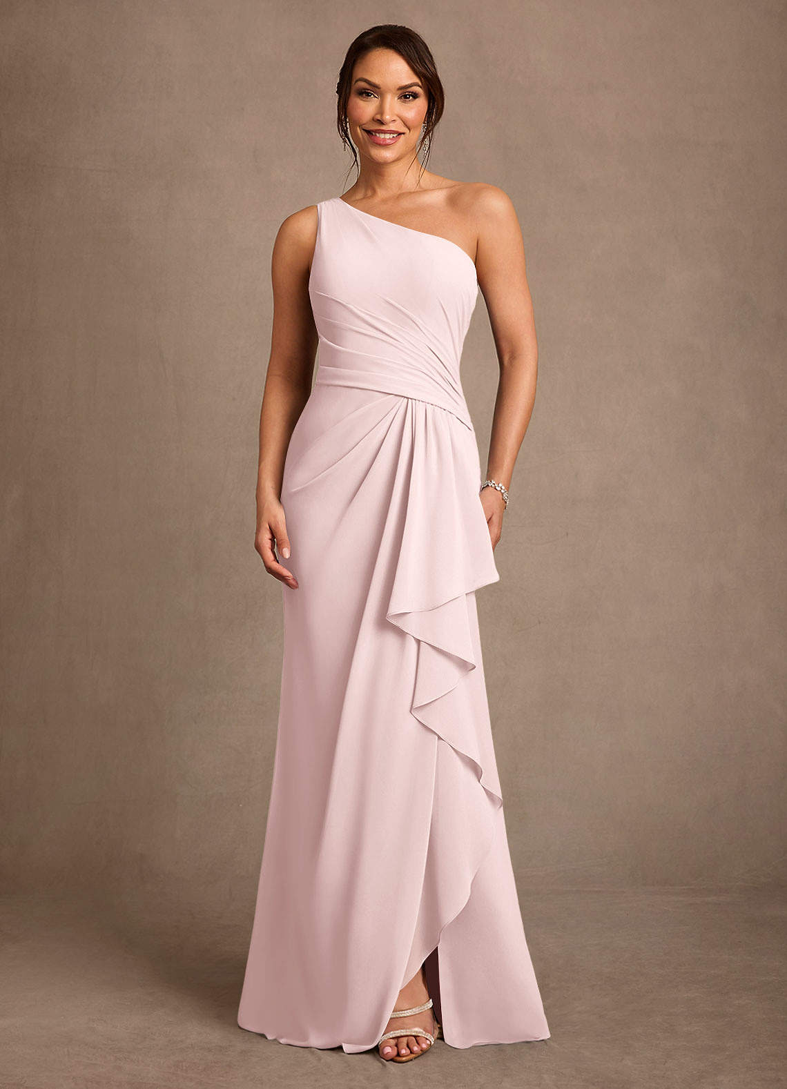 Floy Sheath One-Shoulder Chiffon Mother of the Bride Dress in Blushing Pink