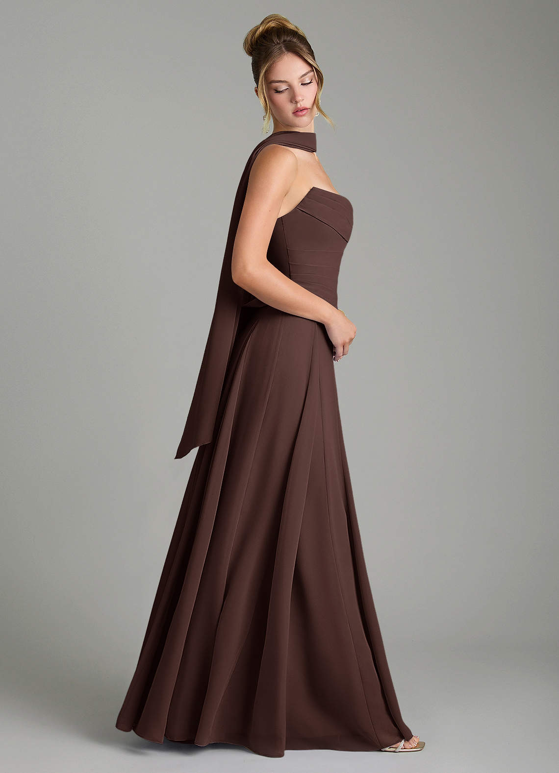 Gabriela A-Line Cowl-Neck Chiffon Bridesmaid Dress in Ganache