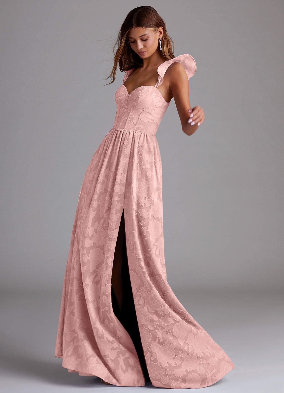 Denisse A-Line Sweetheart Floral Burnout Bridesmaid Dress in Powder Pink