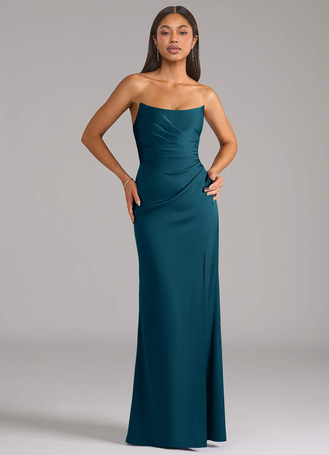 Marla Sheath Strapless Stretch Satin Bridesmaid Dress in Ink Blue