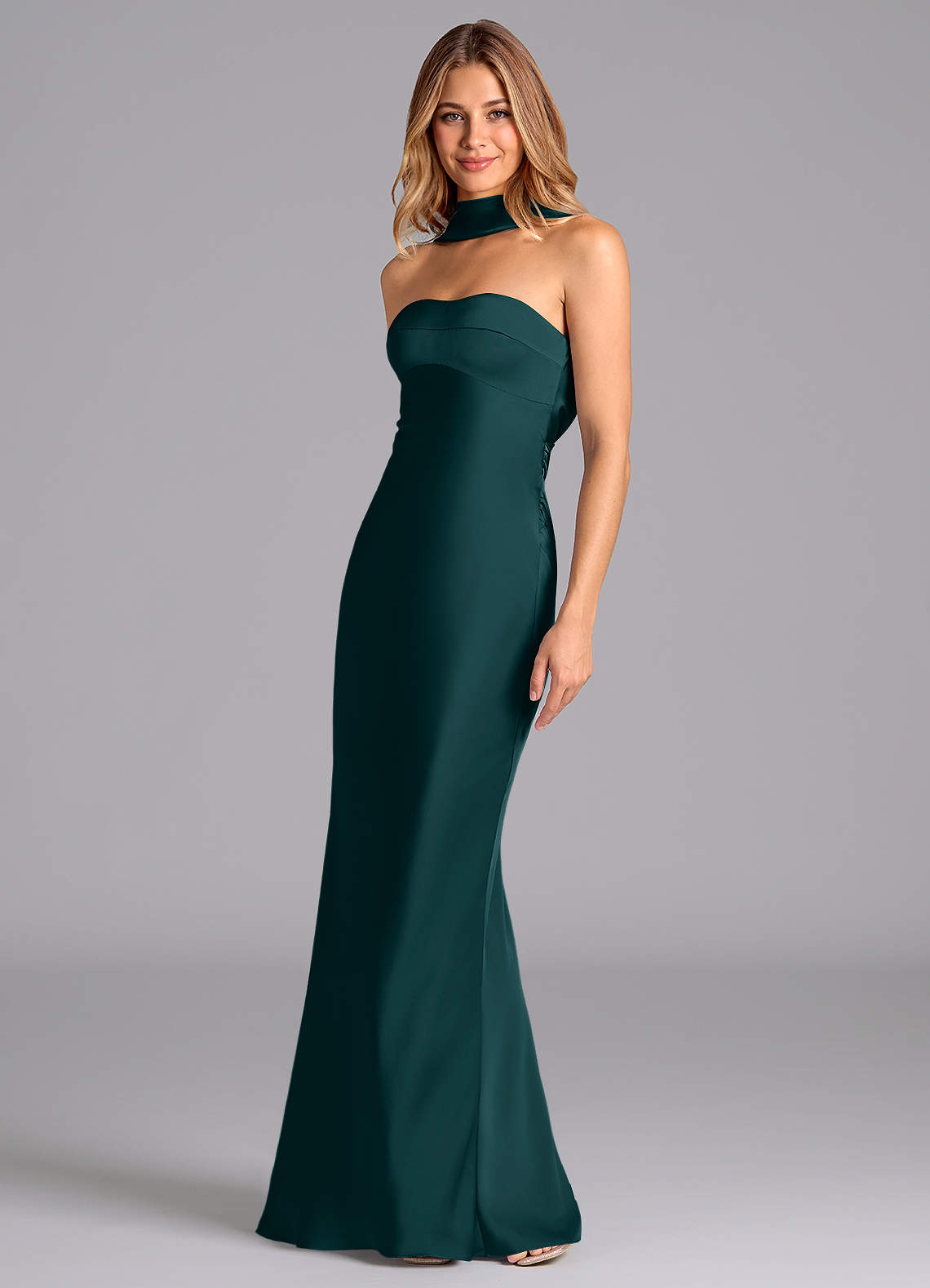 Lusinda Mermaid Strapless Stretch Satin Bridesmaid Dress in Pine