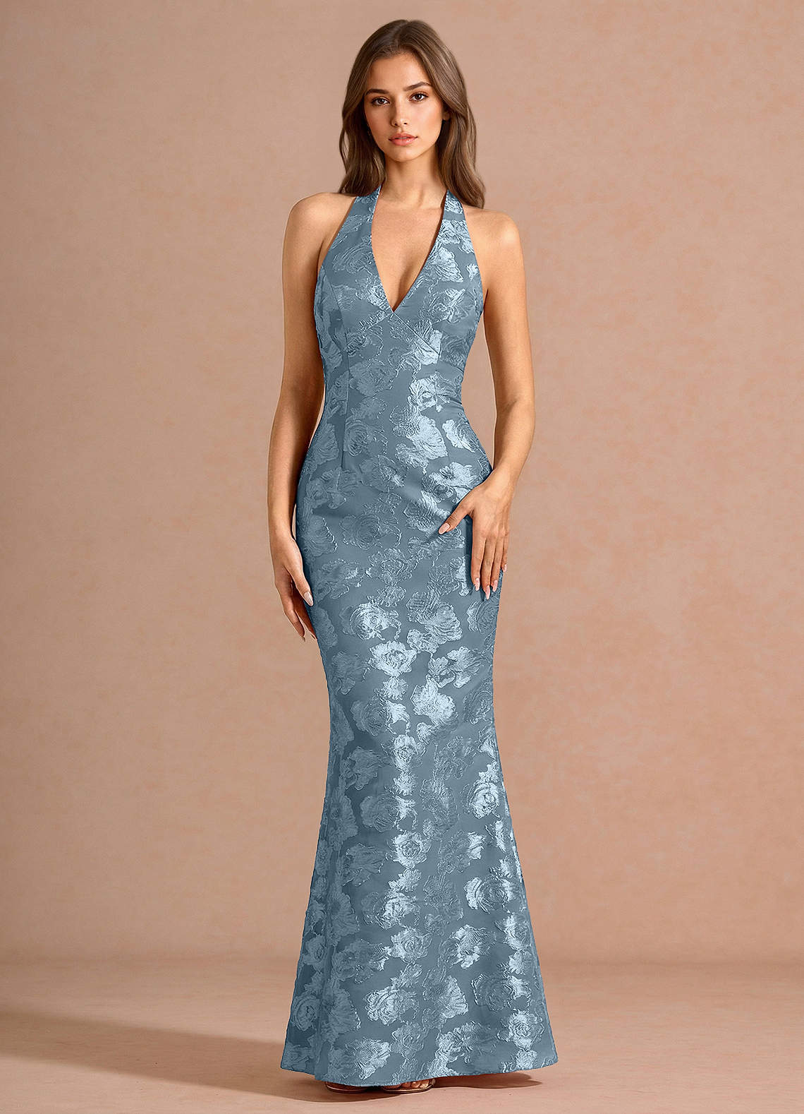 Valerie V-Neck Open-Back Fil Coupé Evening Dress in Wine