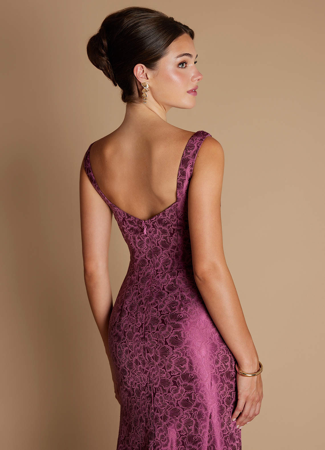 Kiana Mermaid Scoop-Neck Jacquard Wedding Guest Dress in Plum Purple
