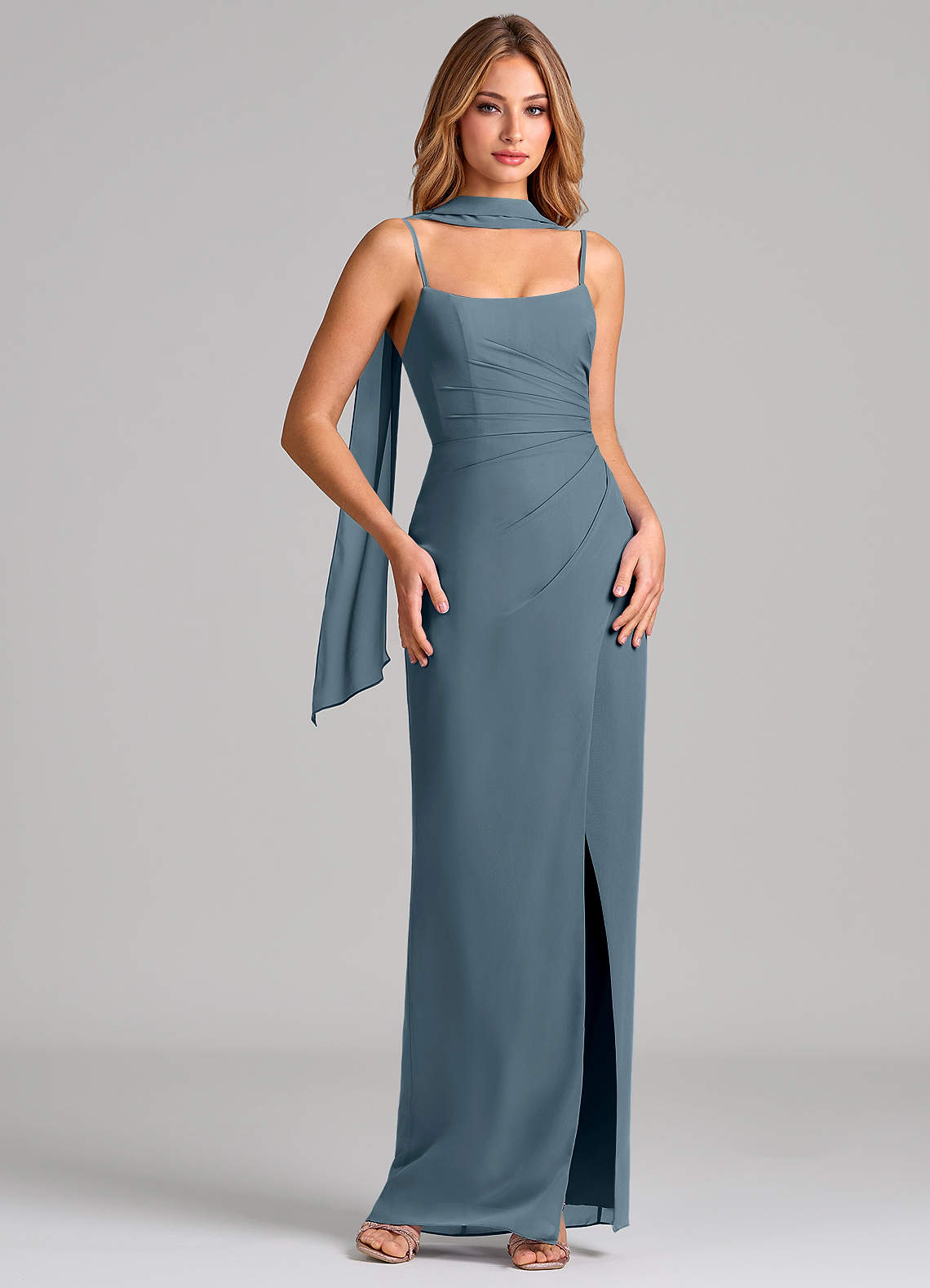 Calandra Sheath Scoop-Neck Chiffon Bridesmaid Dress in Twilight