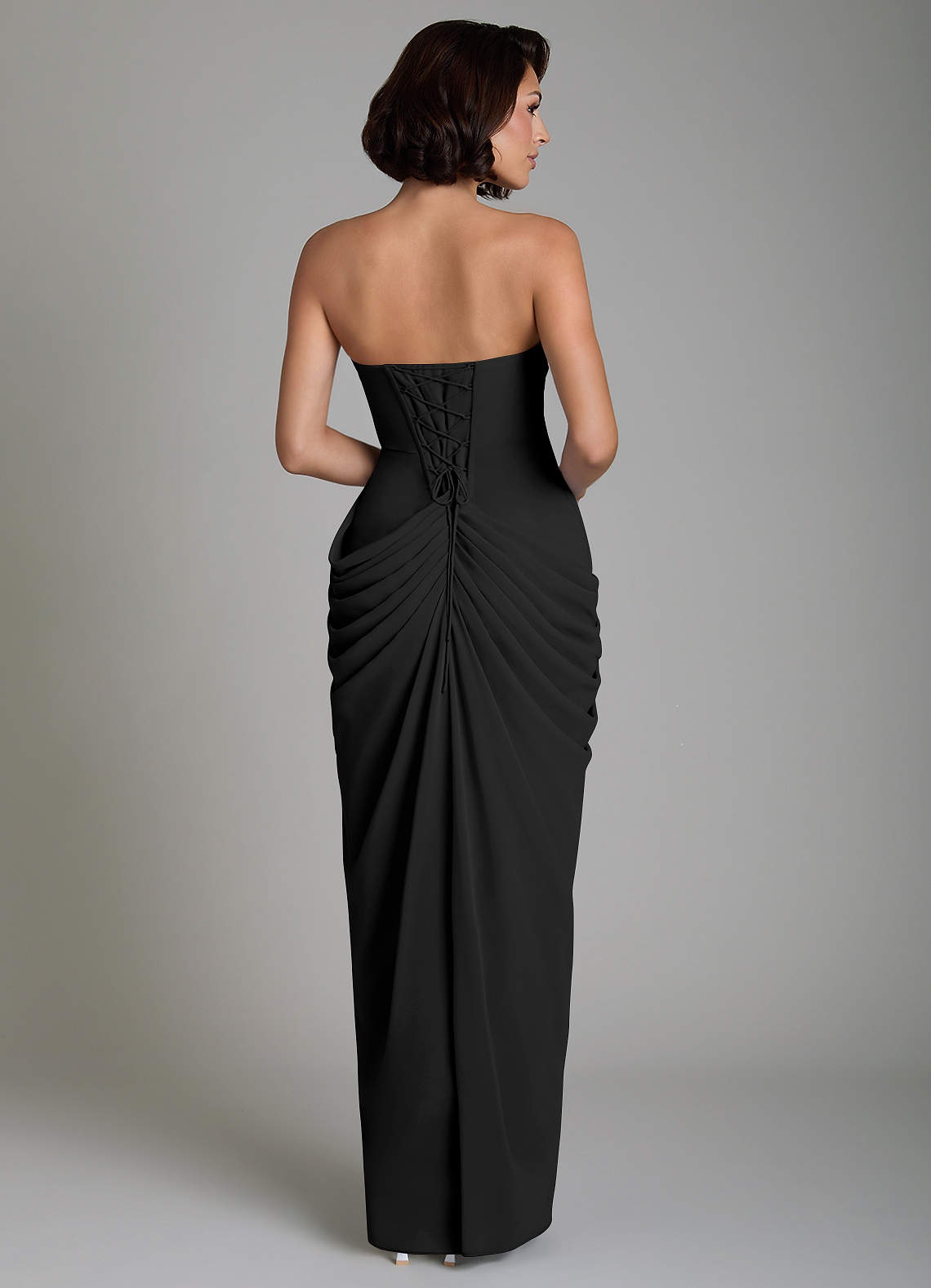 Nyra Sheath Strapless Chiffon Bridesmaid Dress in black