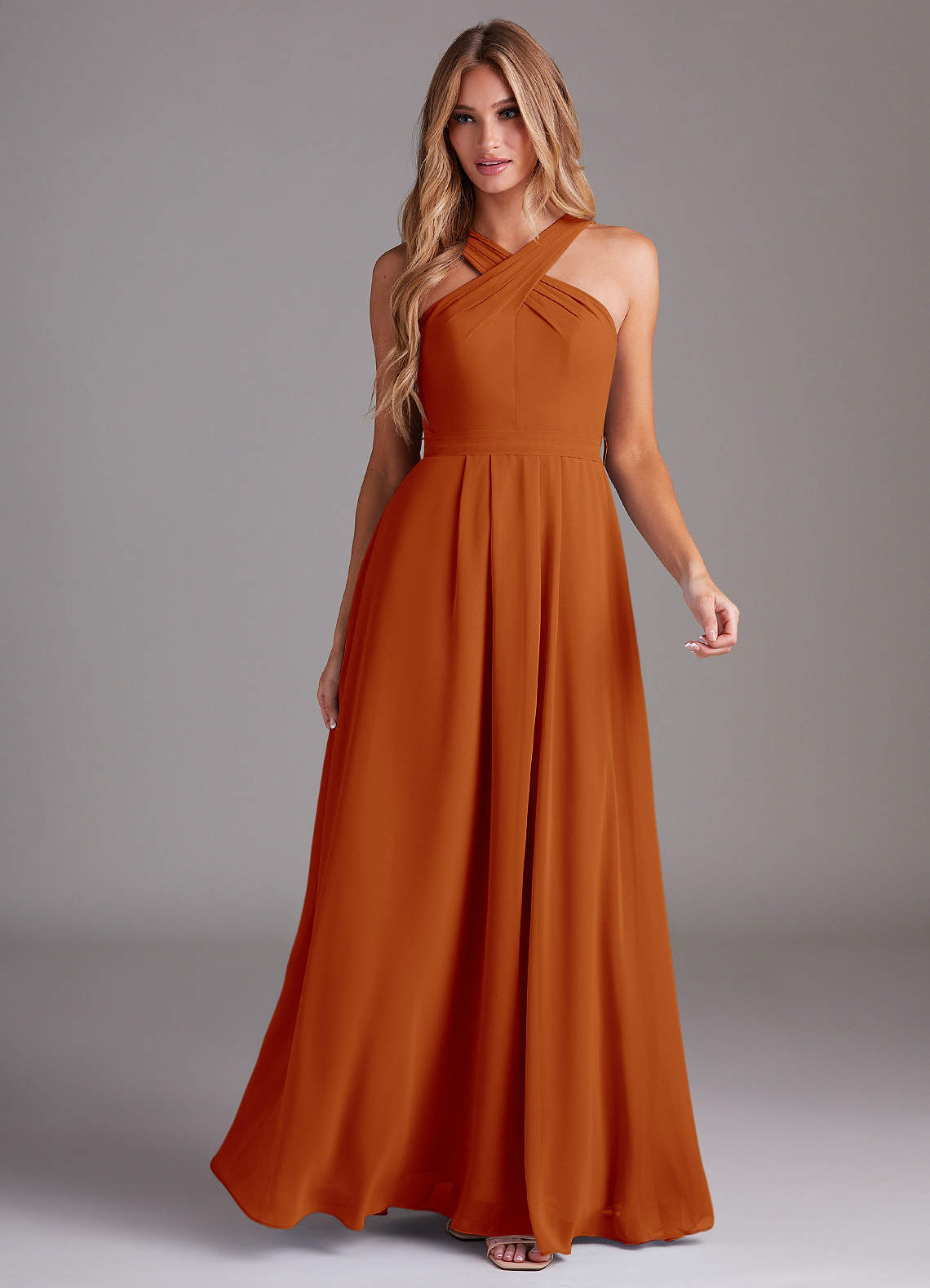 Dixie A-Line Halter Chiffon Bridesmaid Dress in Paprika