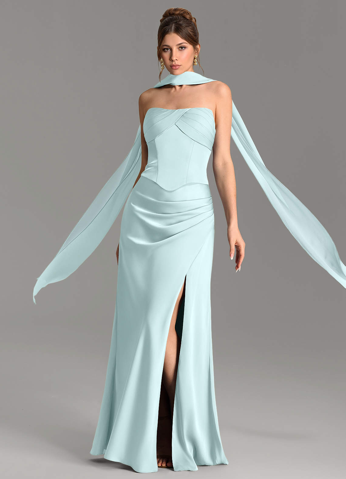 Nicki Sheath Scoop-Neck Stretch Satin Bridesmaid Dress in Sea Glass