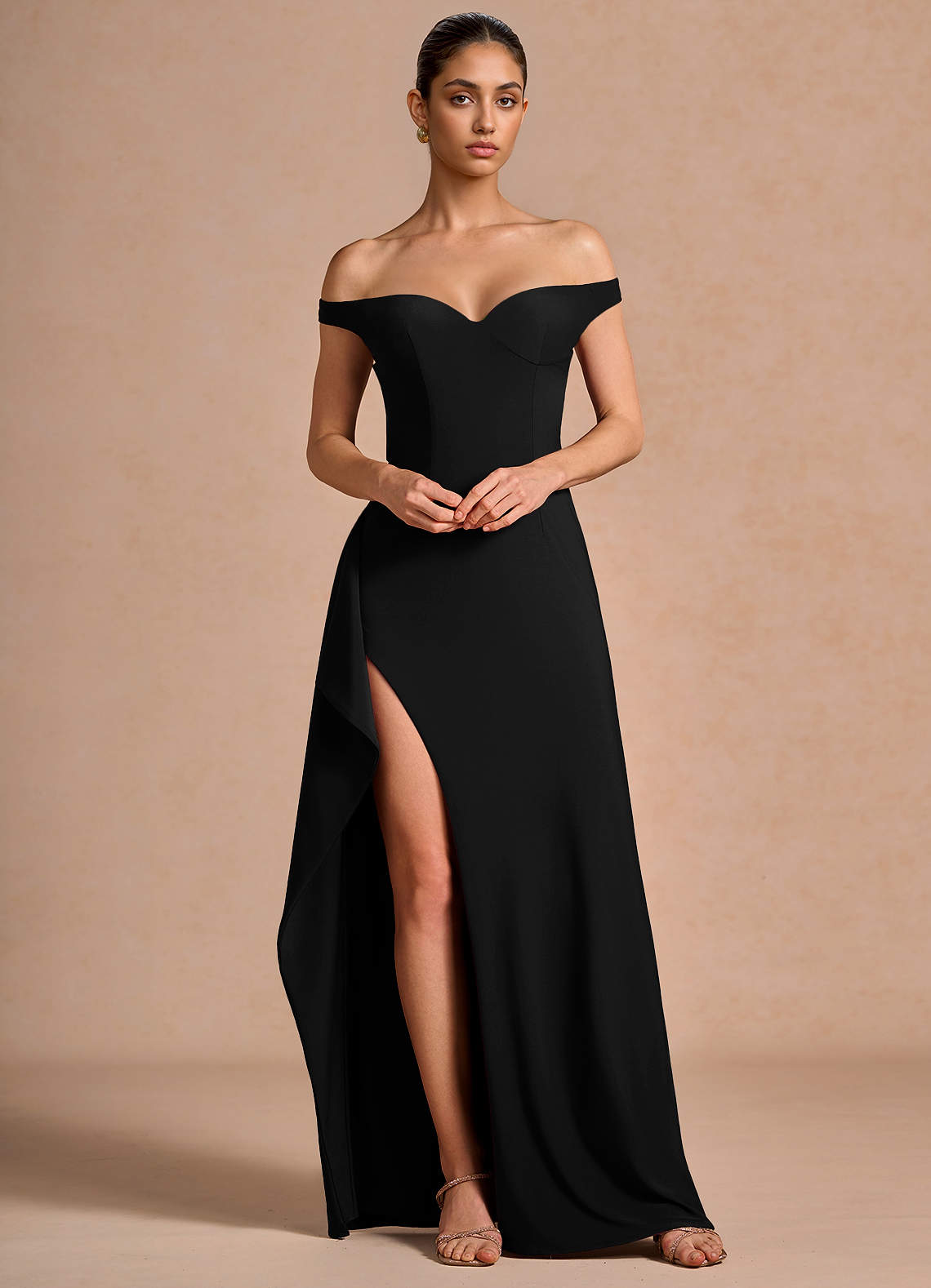 Jasira Sheath V-Neck Stretch Knit Evening Dress in Orange
