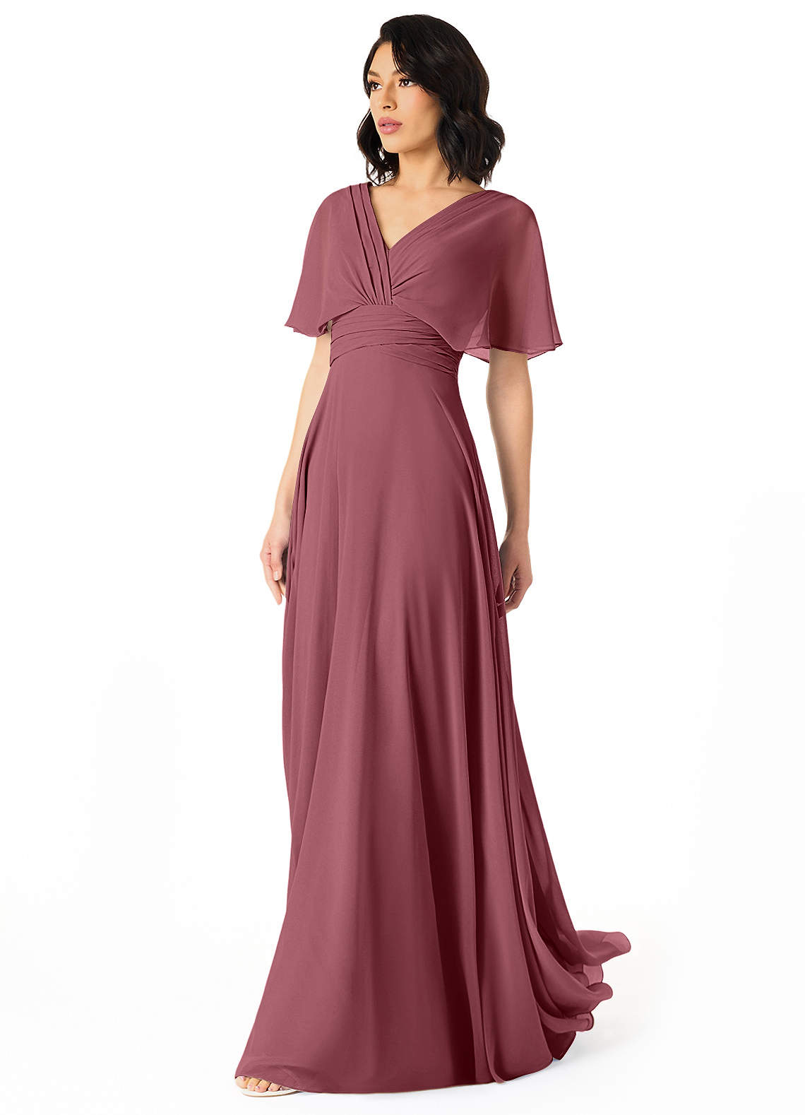 Pamela A-Line V-Neck Chiffon Bridesmaid Dress in Desert Rose