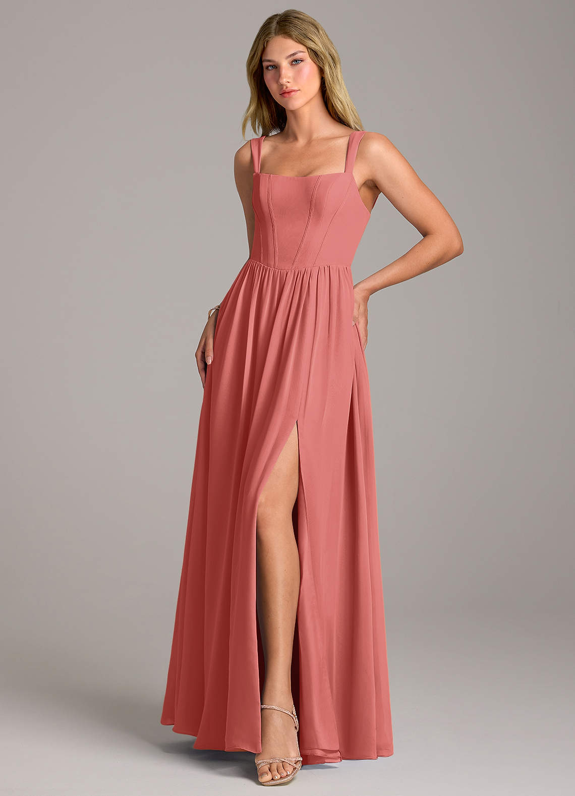 Rosaline A-Line Square-Neck Chiffon Bridesmaid Dress in Antique Rose