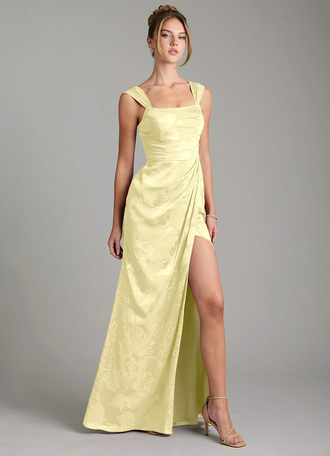 Kaelis Mermaid Scoop-Neck Jacquard Bridesmaid Dress in Lemon Sorbet
