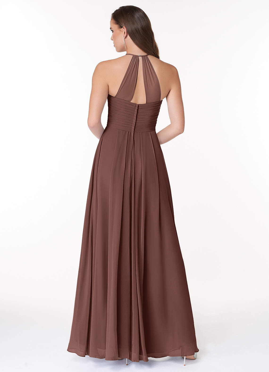 Ginger A-Line Halter Chiffon Bridesmaid Dress in Espresso