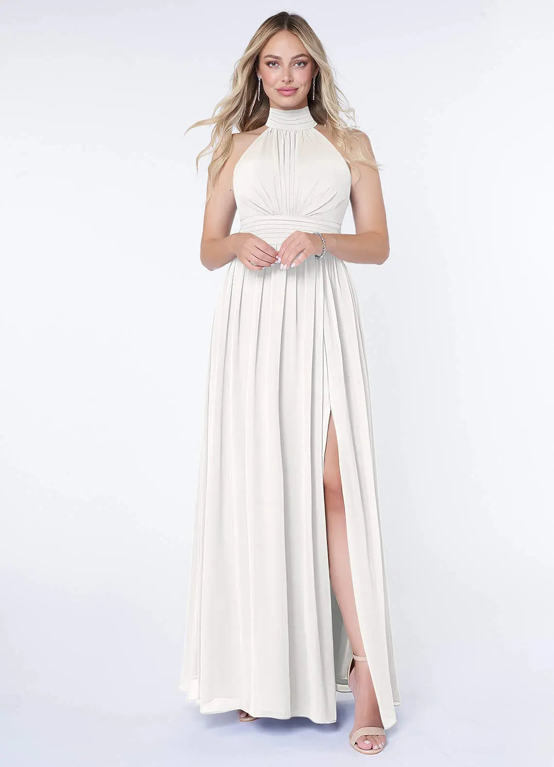 Iman A-Line Halter Chiffon Bridesmaid Dress in white
