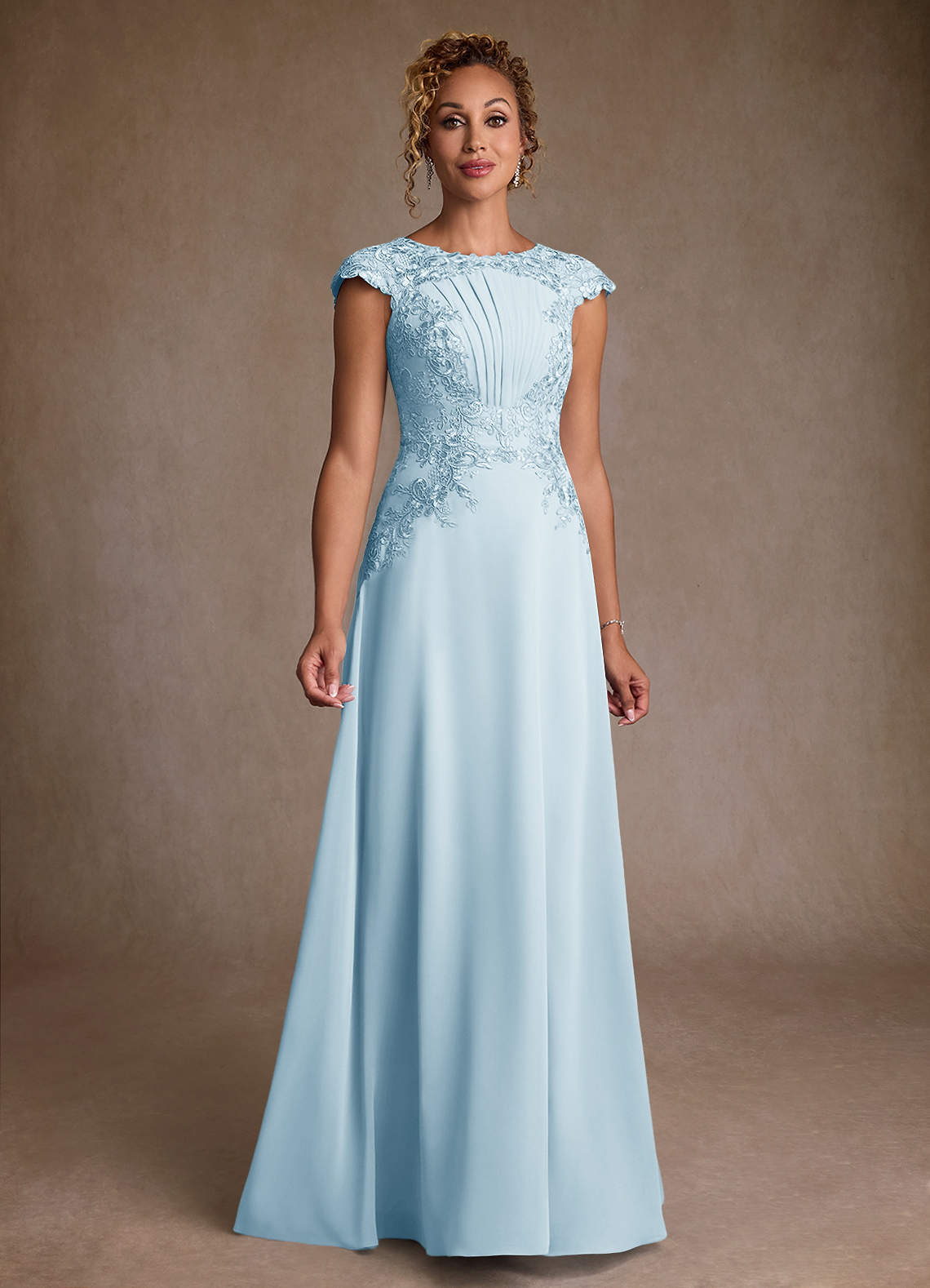 Christi A-Line Scoop-Neck Chiffon and Lace Mother of the Bride Dress in Sky Blue