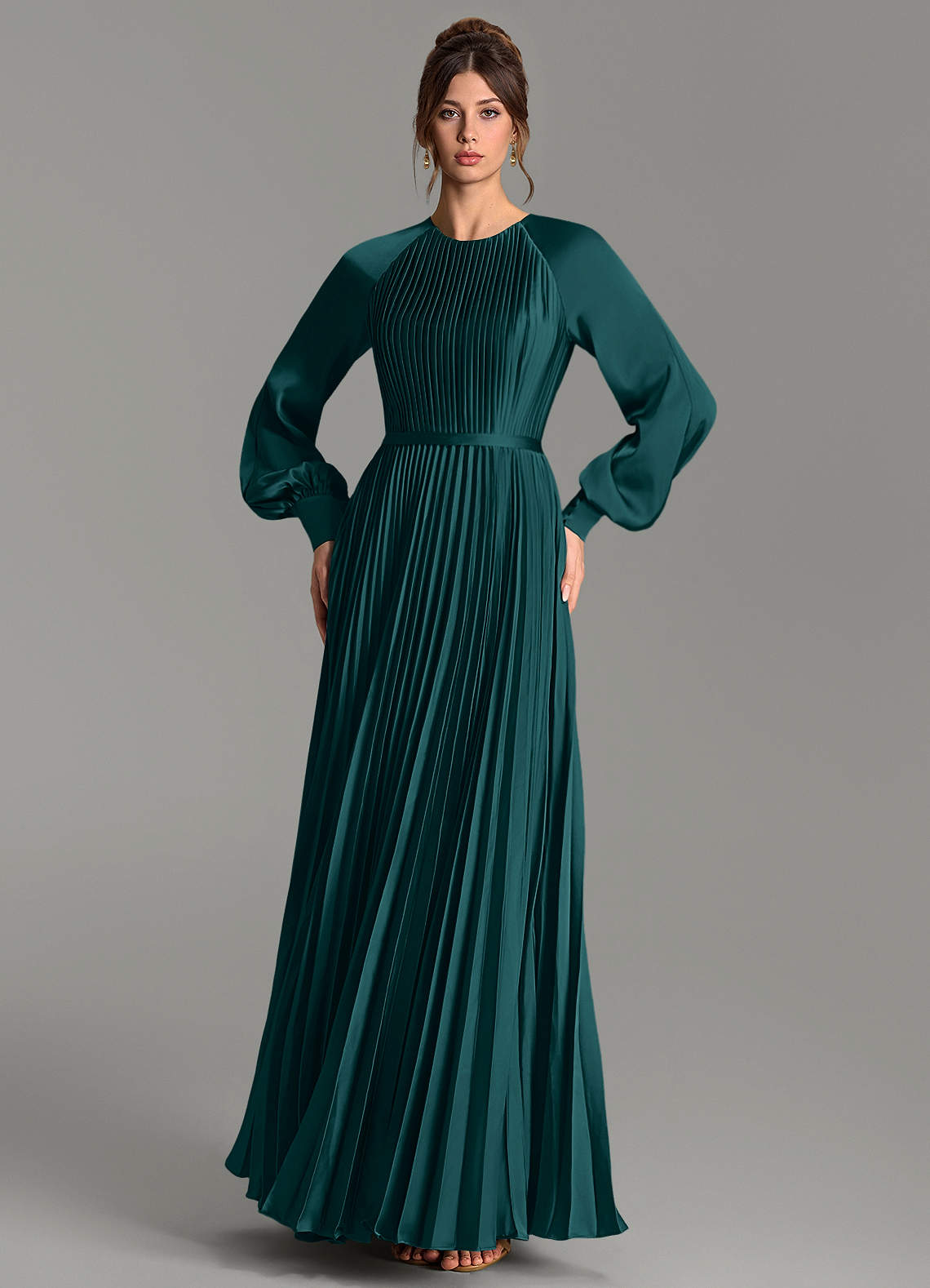 Grayson A-Line Scoop-Neck Stretch Satin Bridesmaid Dress in Pine