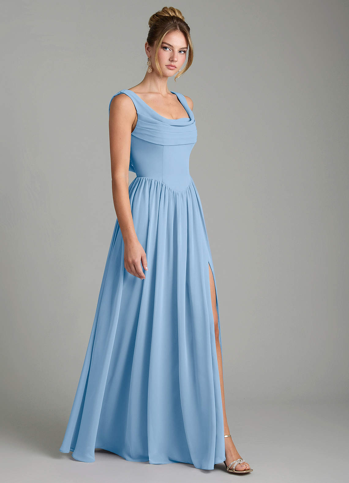 Novi A-Line Square-Neck Chiffon Bridesmaid Dress in Powder Blue