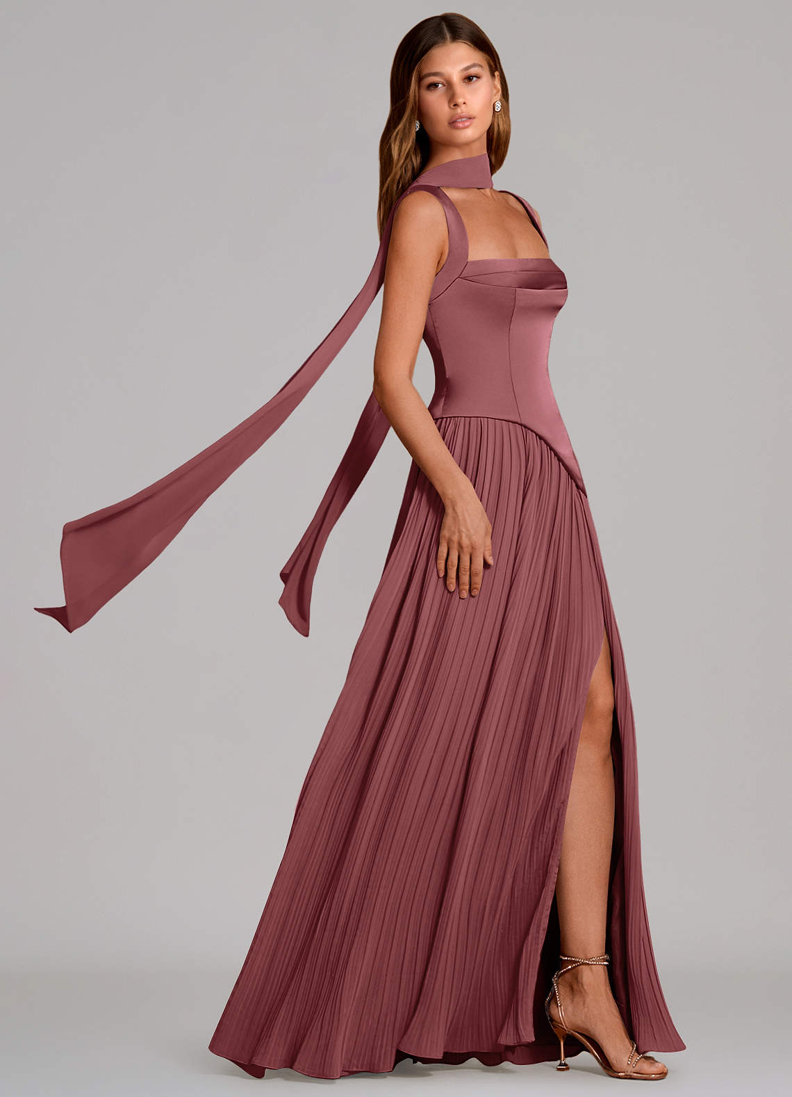 Stephanie A-Line Square-Neck Stretch Satin and Chiffon Bridesmaid Dress in Amethyst